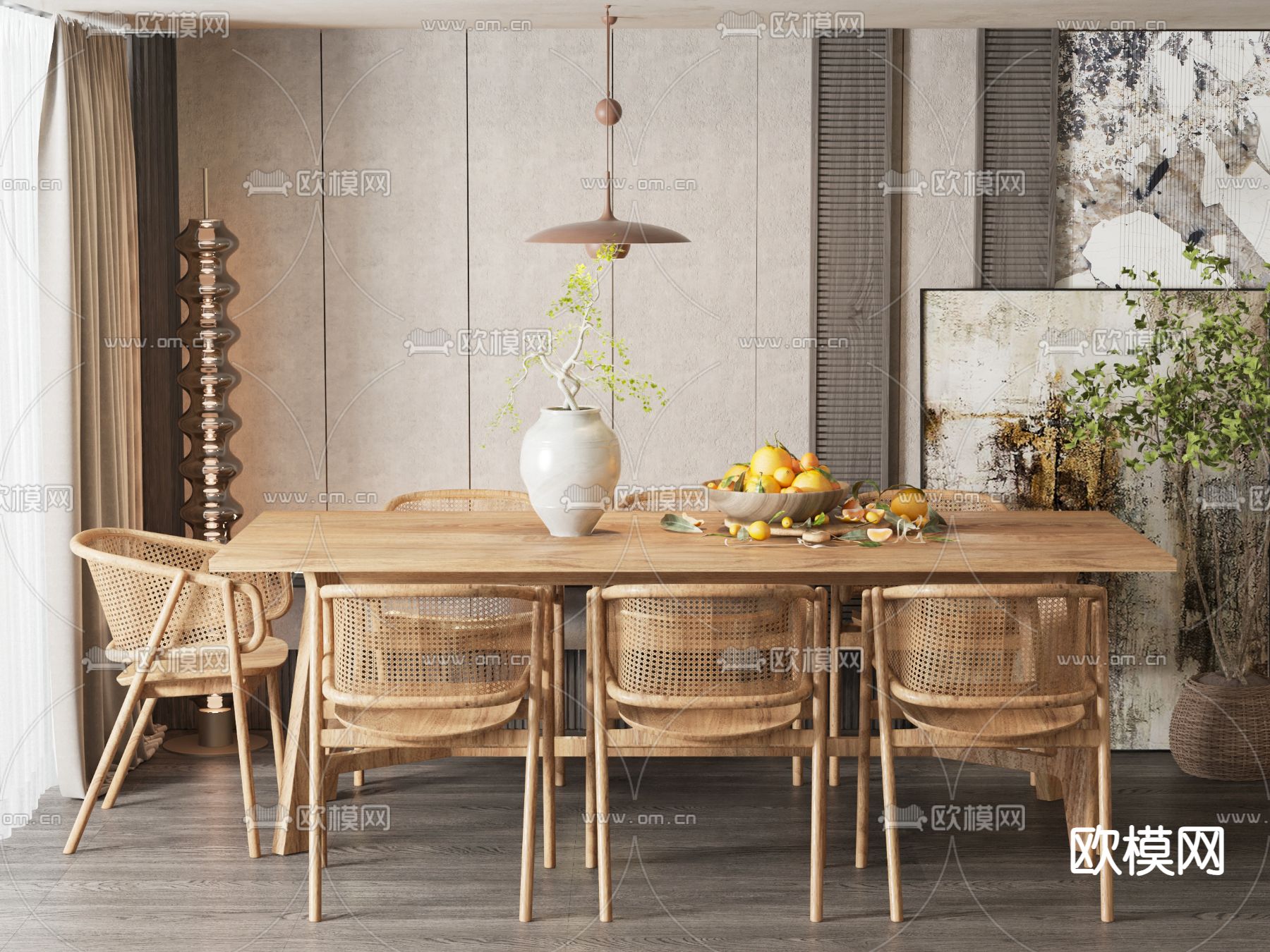 侘寂风餐桌椅su模型下载（渲染图1）