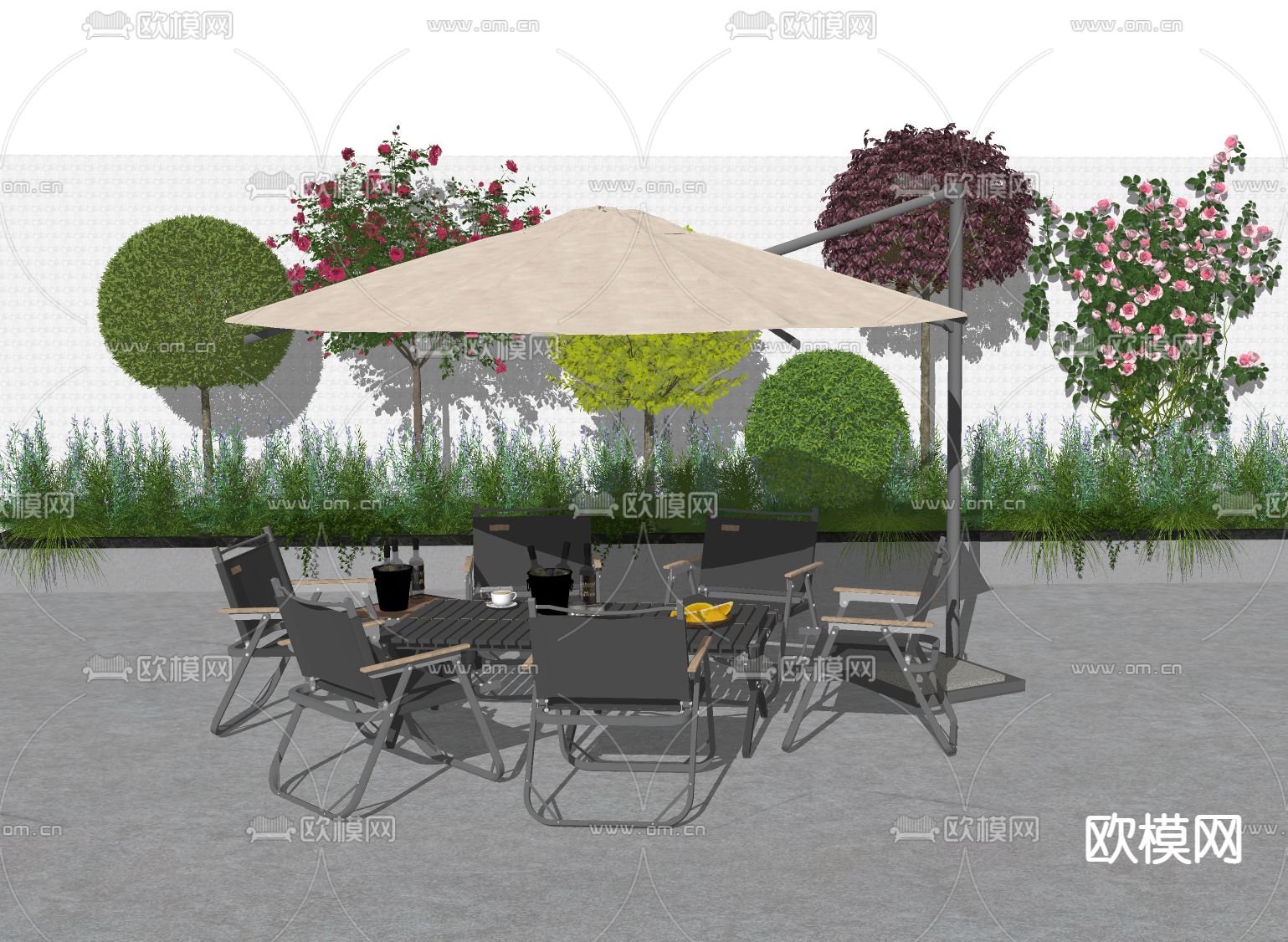 户外桌椅 折叠椅su模型下载（渲染图2）