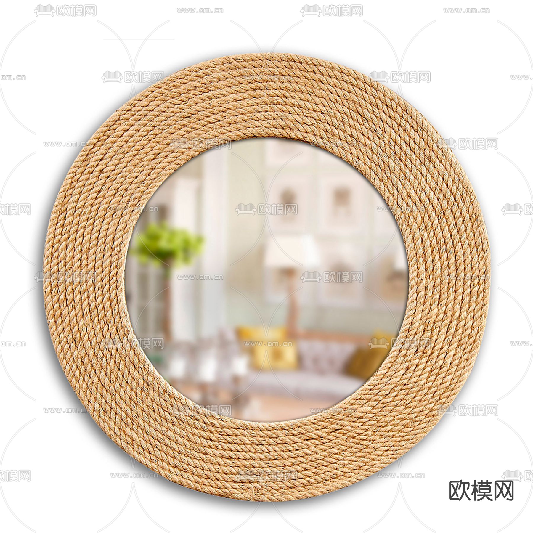 侘寂镜子 圆镜 装饰镜 麻绳镜子3d模型下载