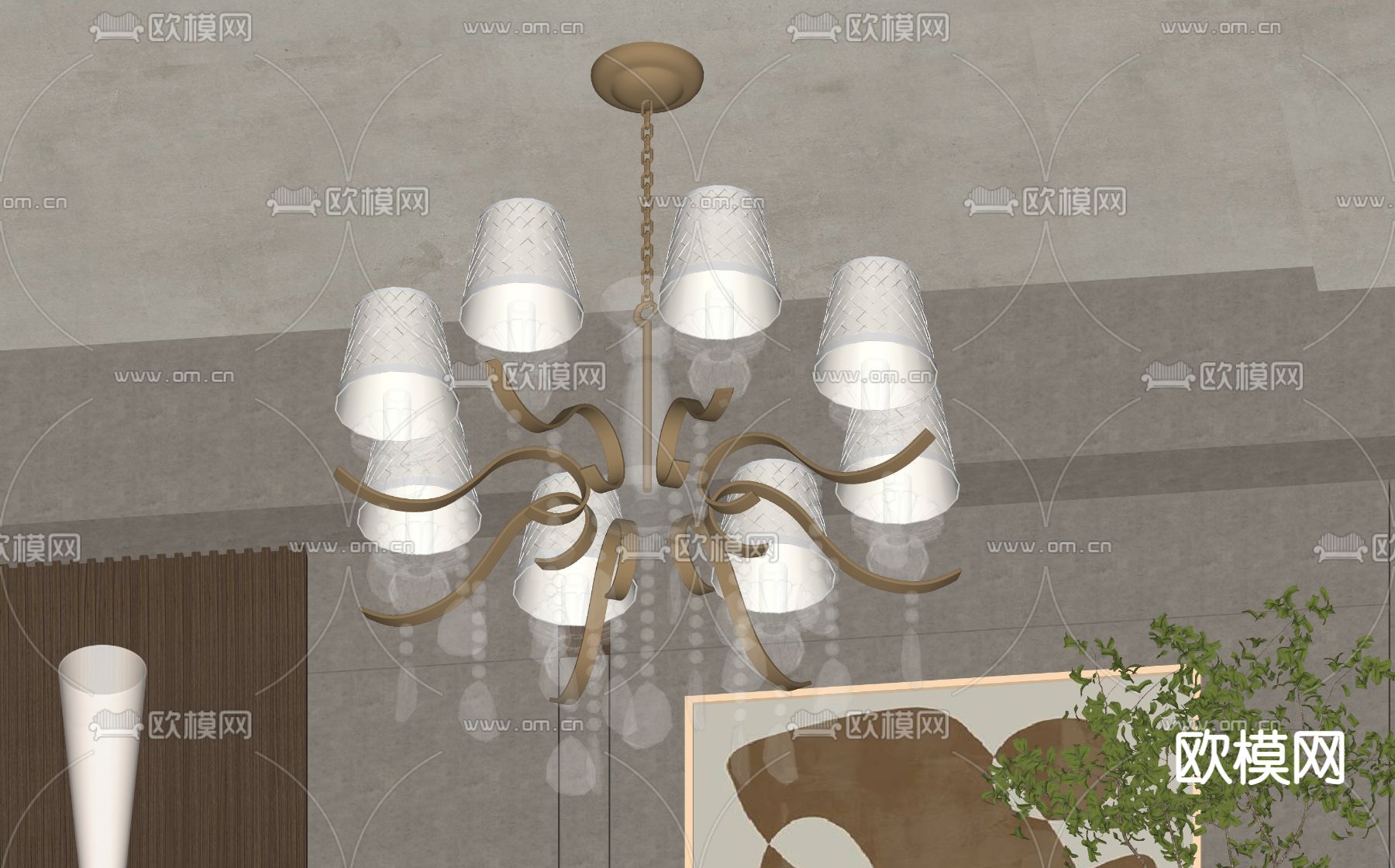 美式多头吊灯su模型下载（渲染图2）