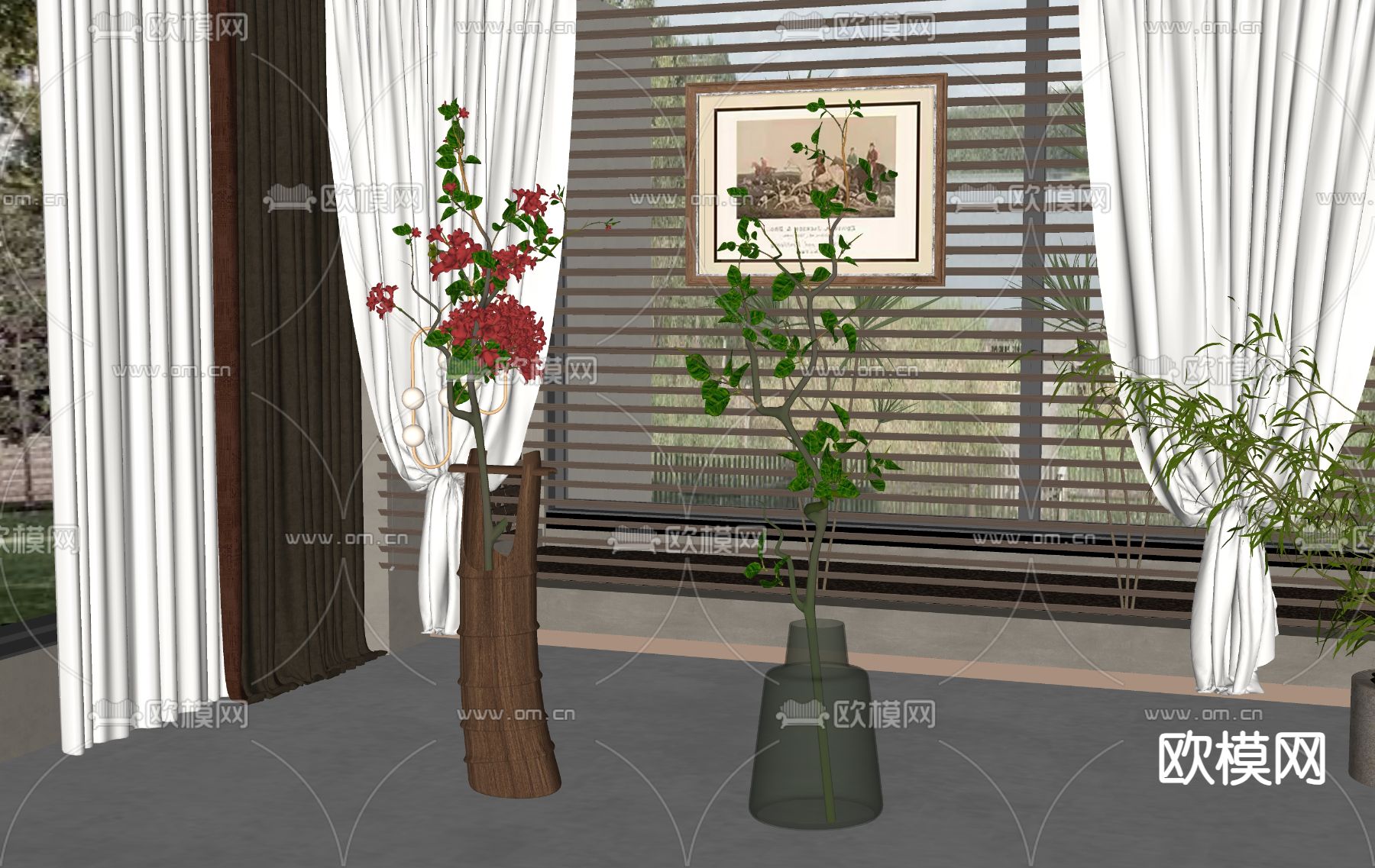 现代绿植花瓶su模型下载（渲染图2）