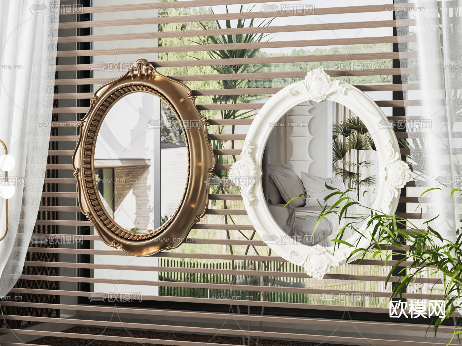 简欧镜子su模型下载（渲染图1）