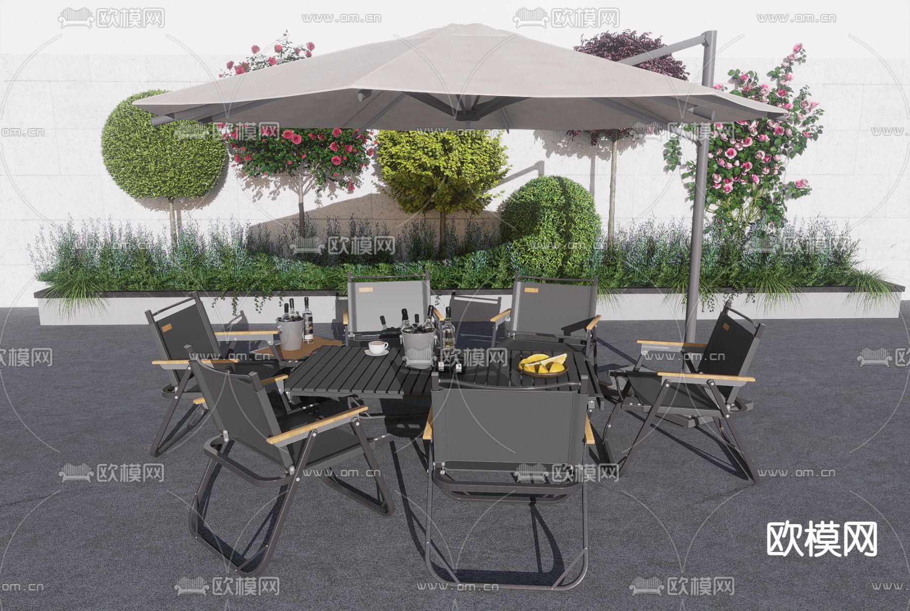 户外桌椅 折叠椅su模型下载（渲染图1）