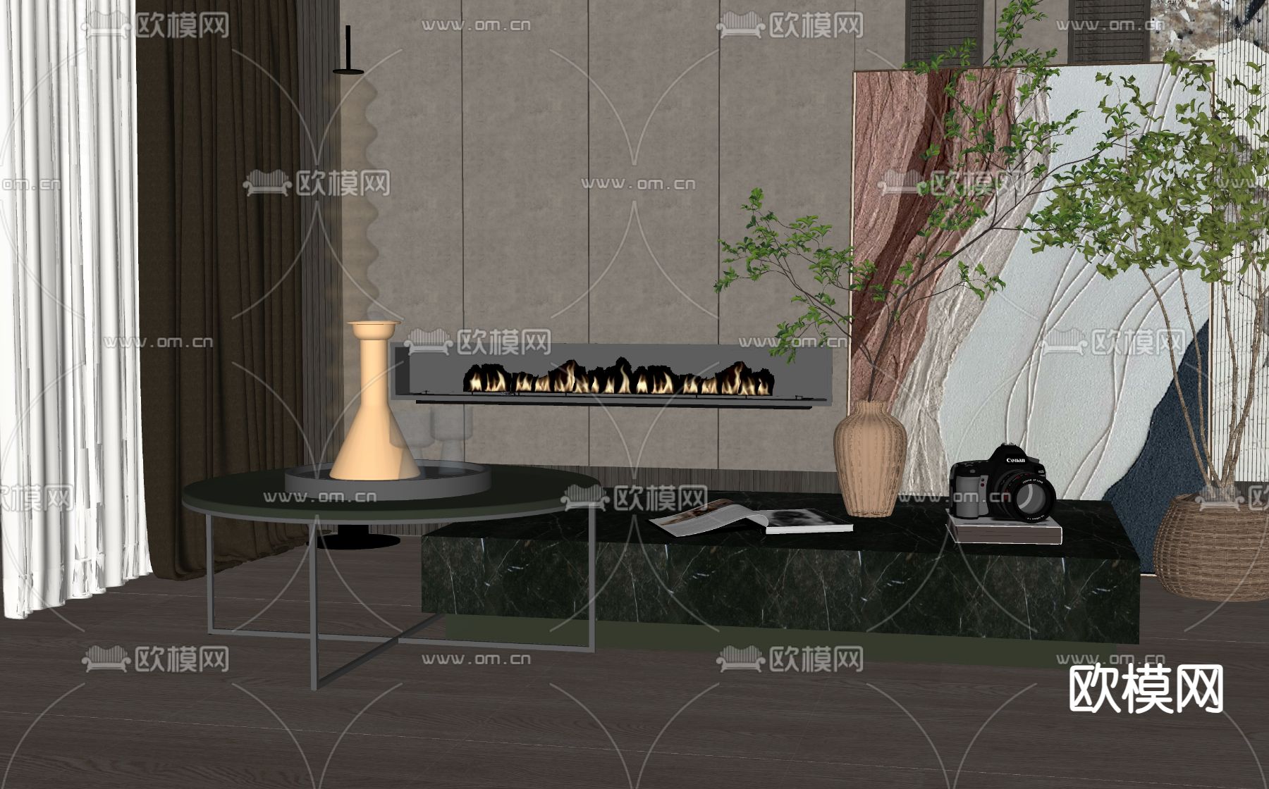 现代茶几su模型下载（渲染图2）