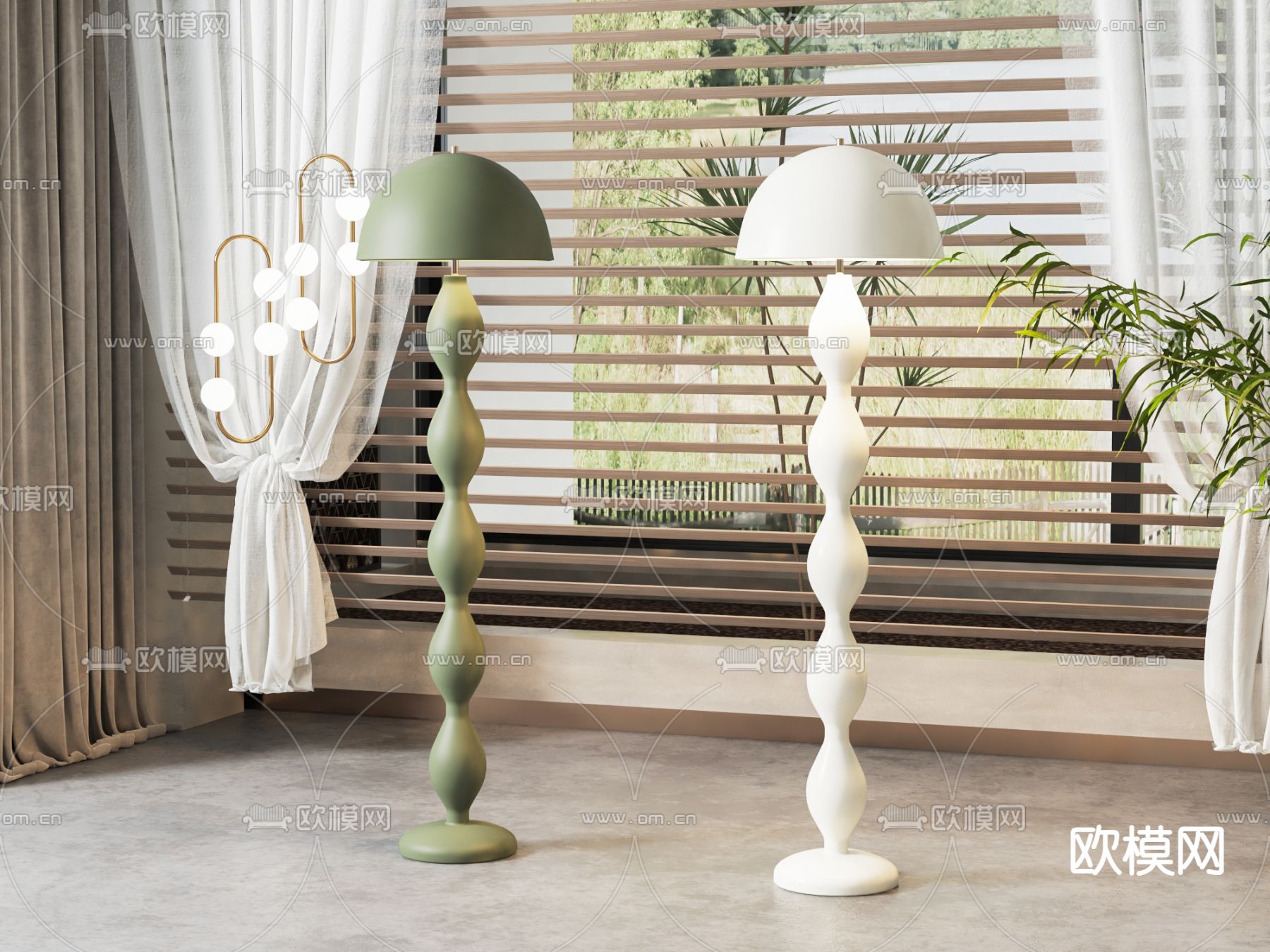 简欧落地灯su模型下载（渲染图1）