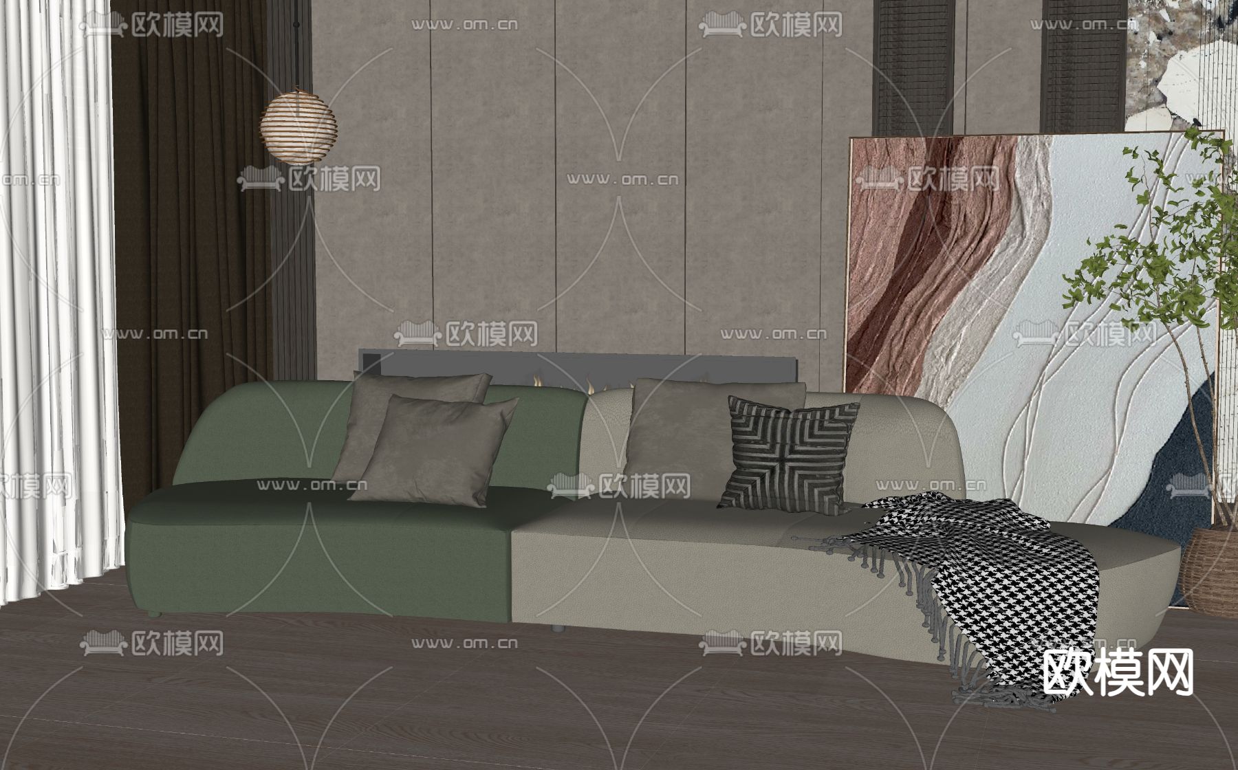 现代弧形沙发su模型下载（渲染图2）