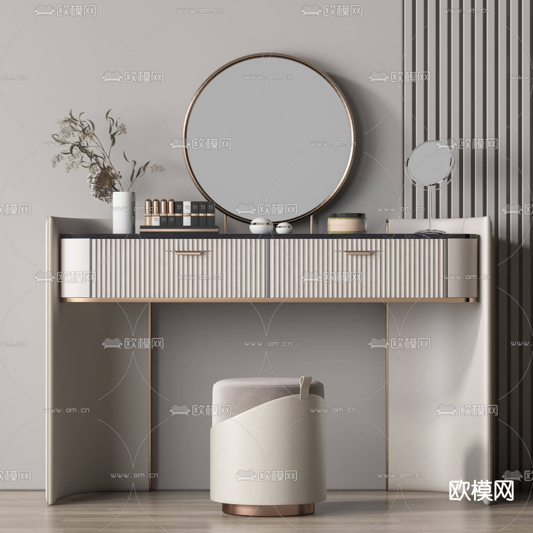 轻奢梳妆台su模型下载（渲染图1）