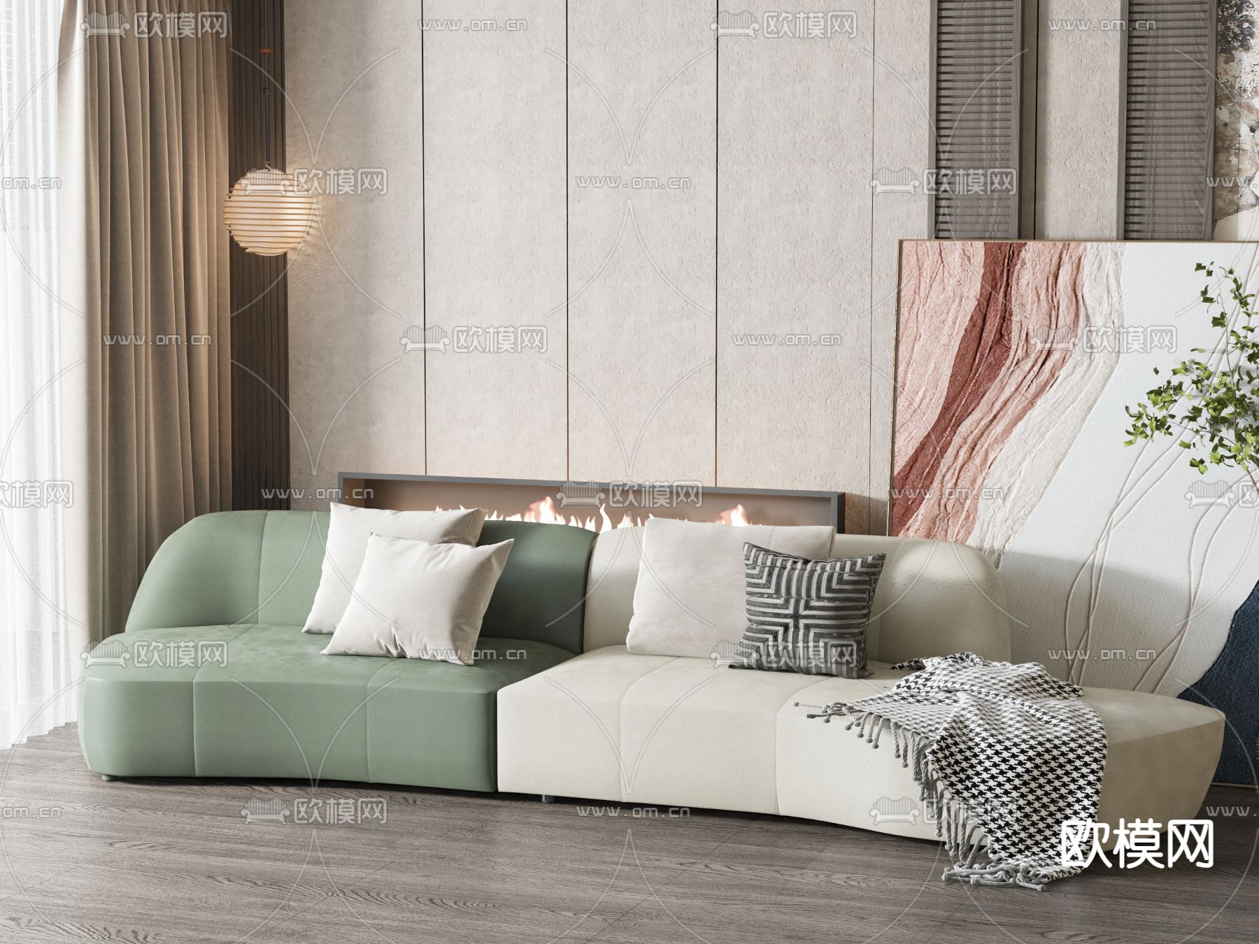 现代弧形沙发su模型下载（渲染图1）