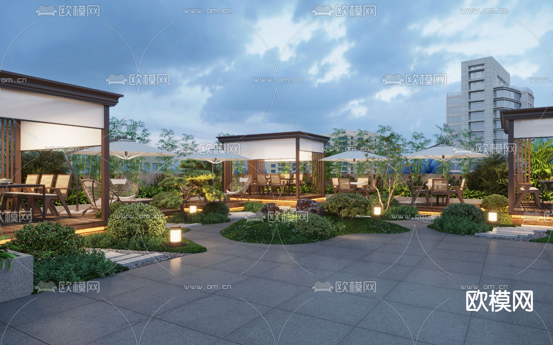 网红餐厅 露天餐厅 景观3d模型下载