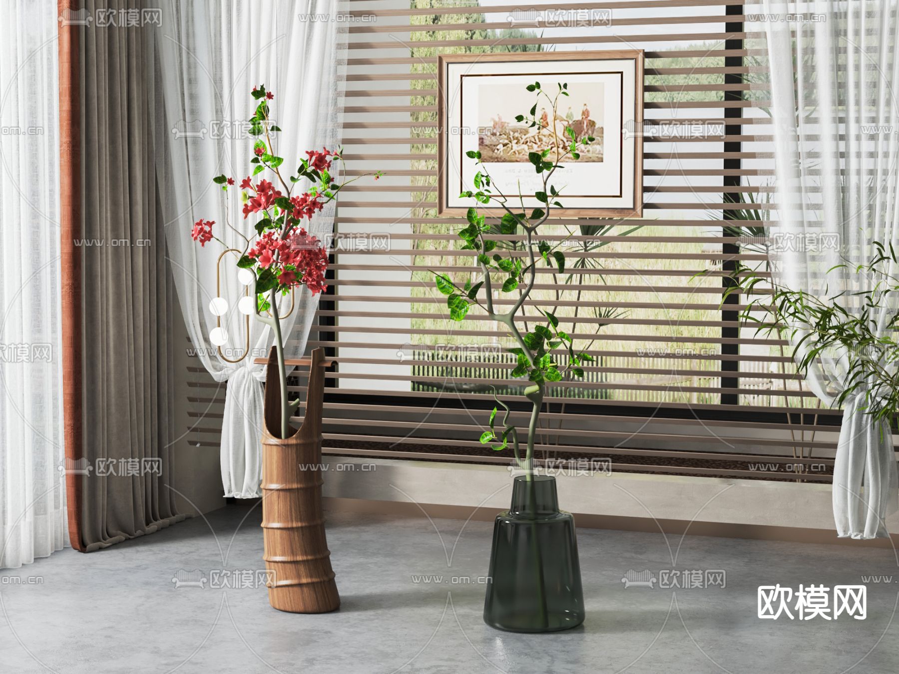 现代绿植花瓶su模型下载（渲染图1）