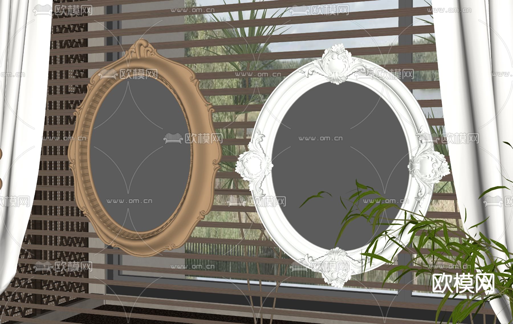 简欧镜子su模型下载（渲染图2）