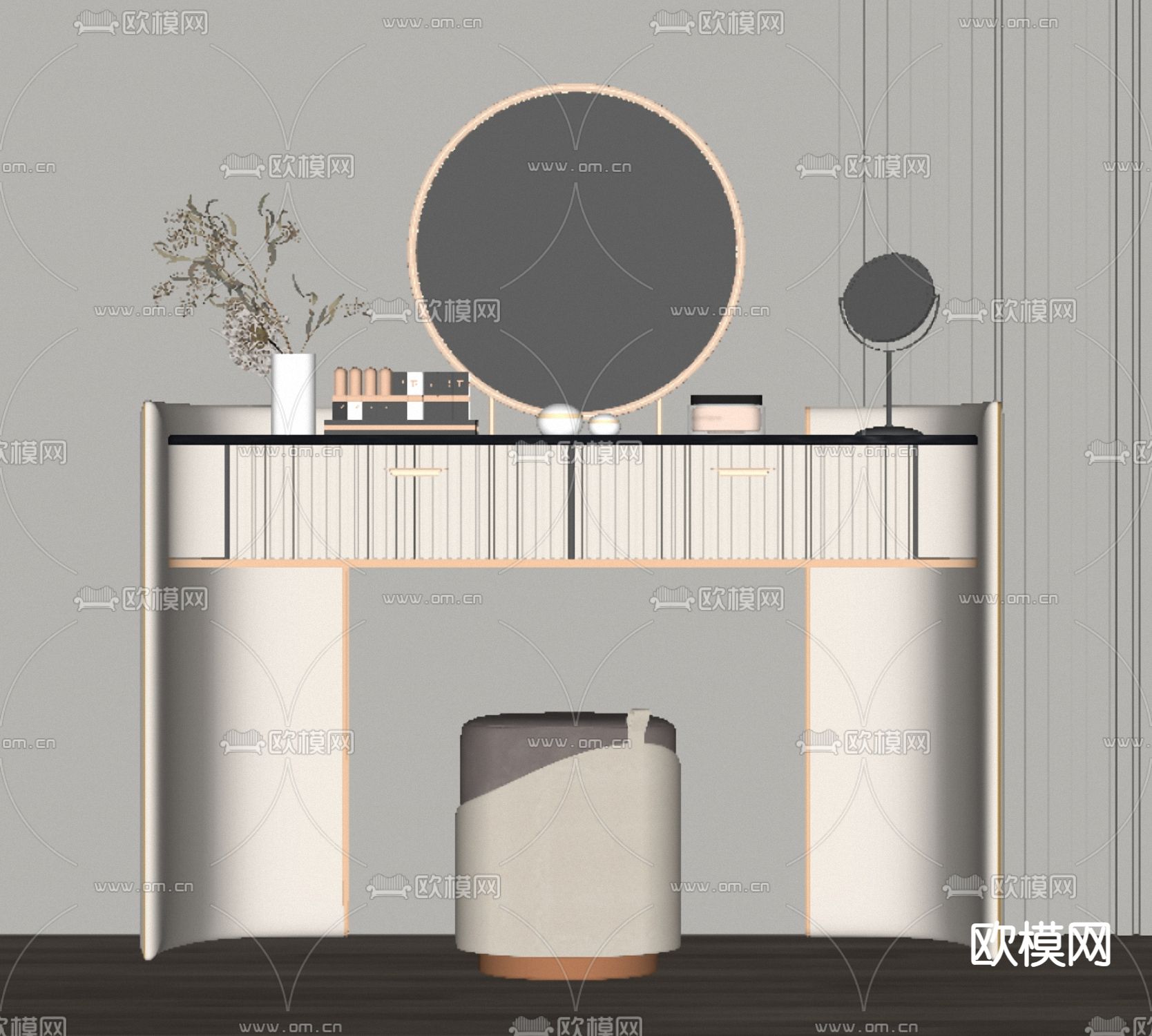 轻奢梳妆台su模型下载（渲染图2）
