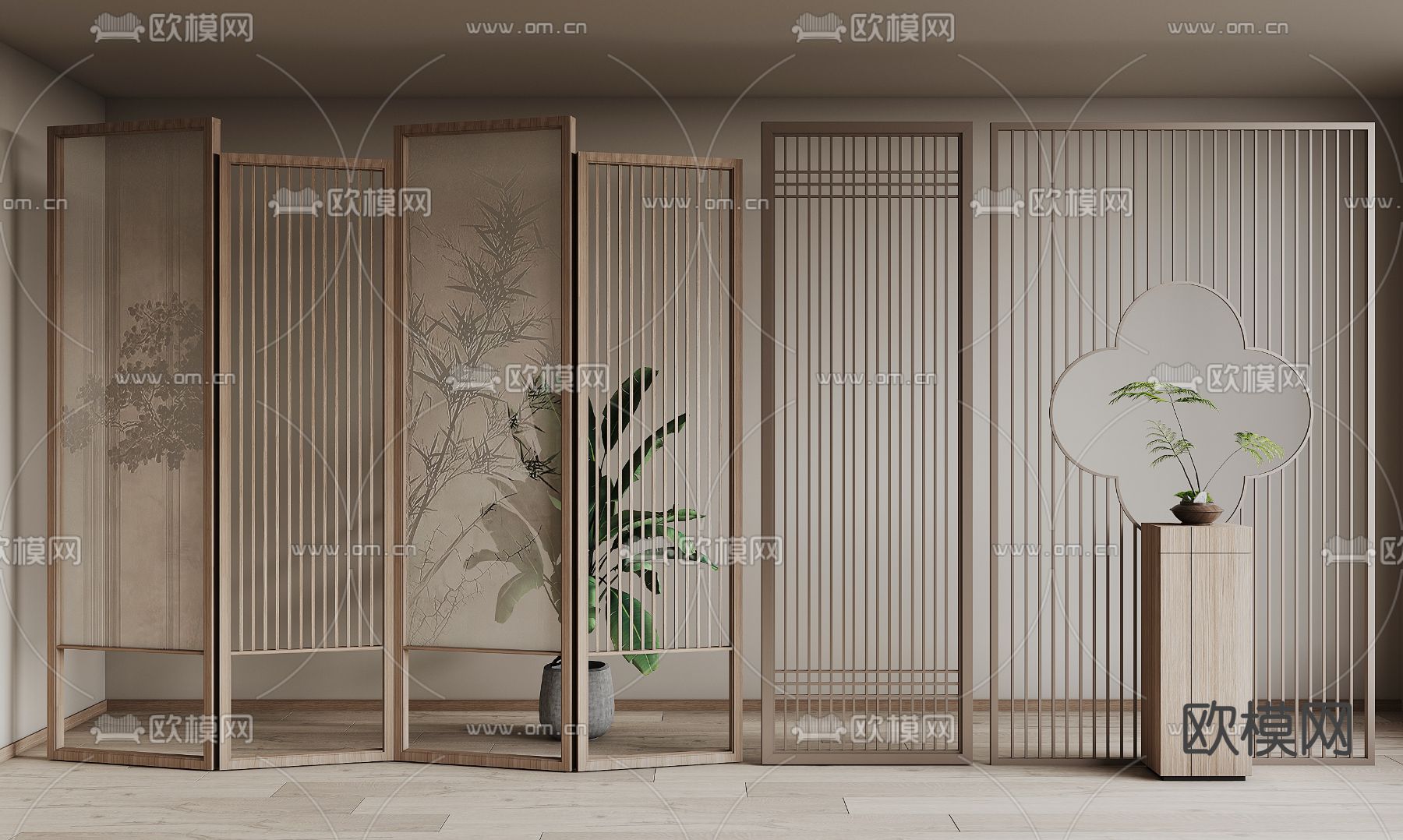 新中式屏风 隔断3d模型下载_ID14273695_3dmax免费模型-欧模网