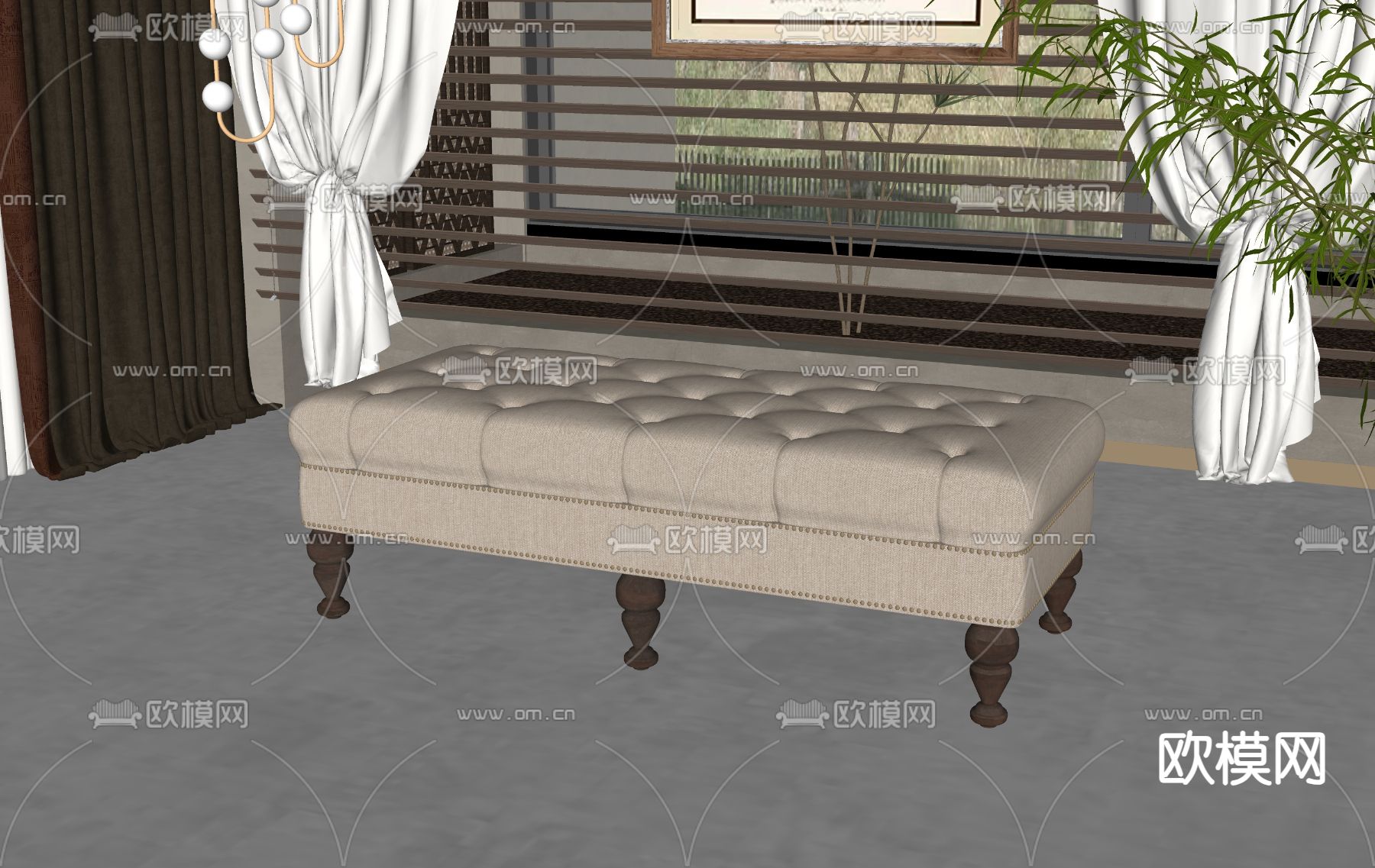 美式沙发凳su模型下载（渲染图2）