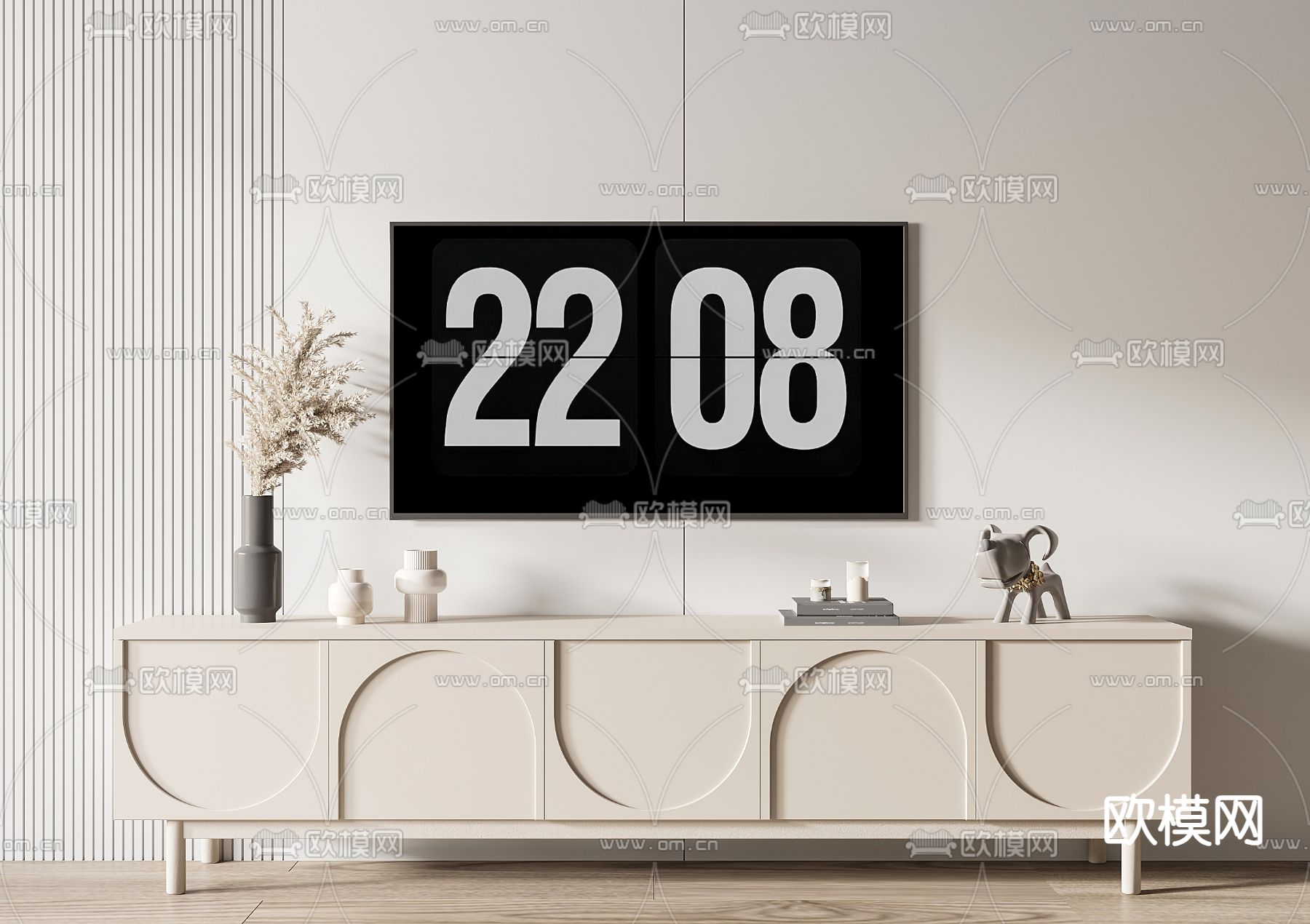 奶油风电视柜3d模型下载