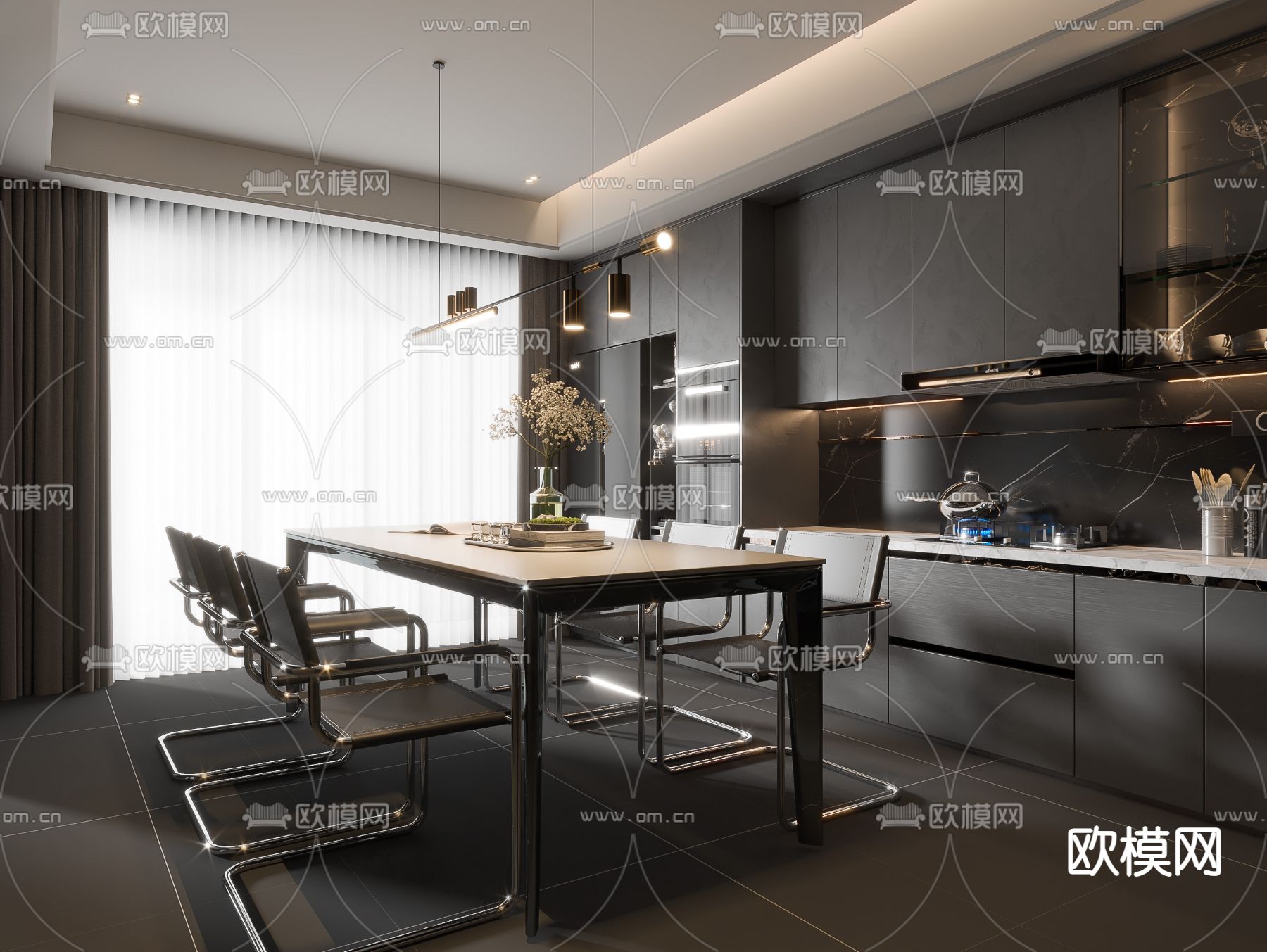 暗黑风餐厅su模型下载_ID14273170_sketchup模型下载-欧模网