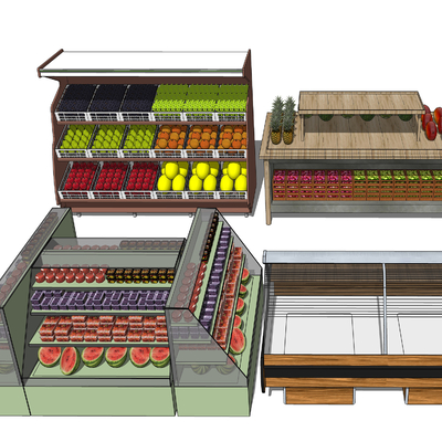  水果冷藏柜 超市货架su模型 