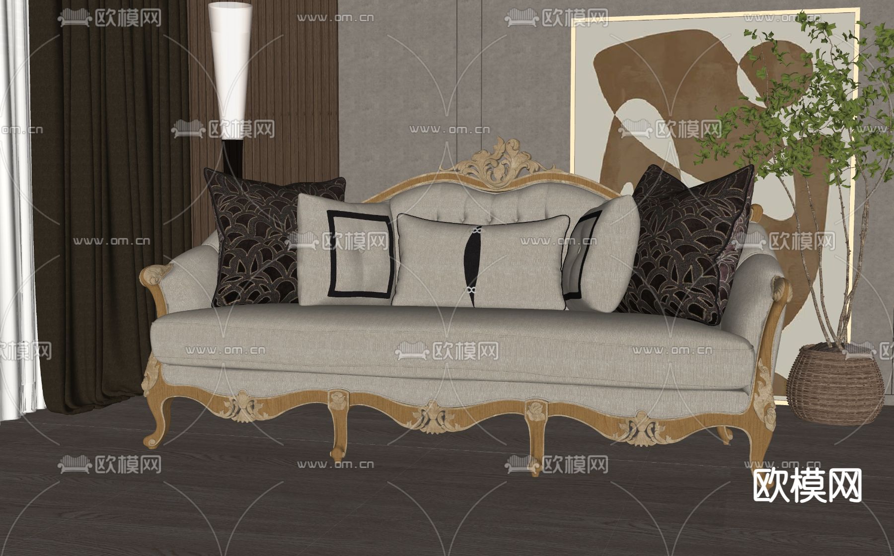 美式双人沙发su模型下载（渲染图2）
