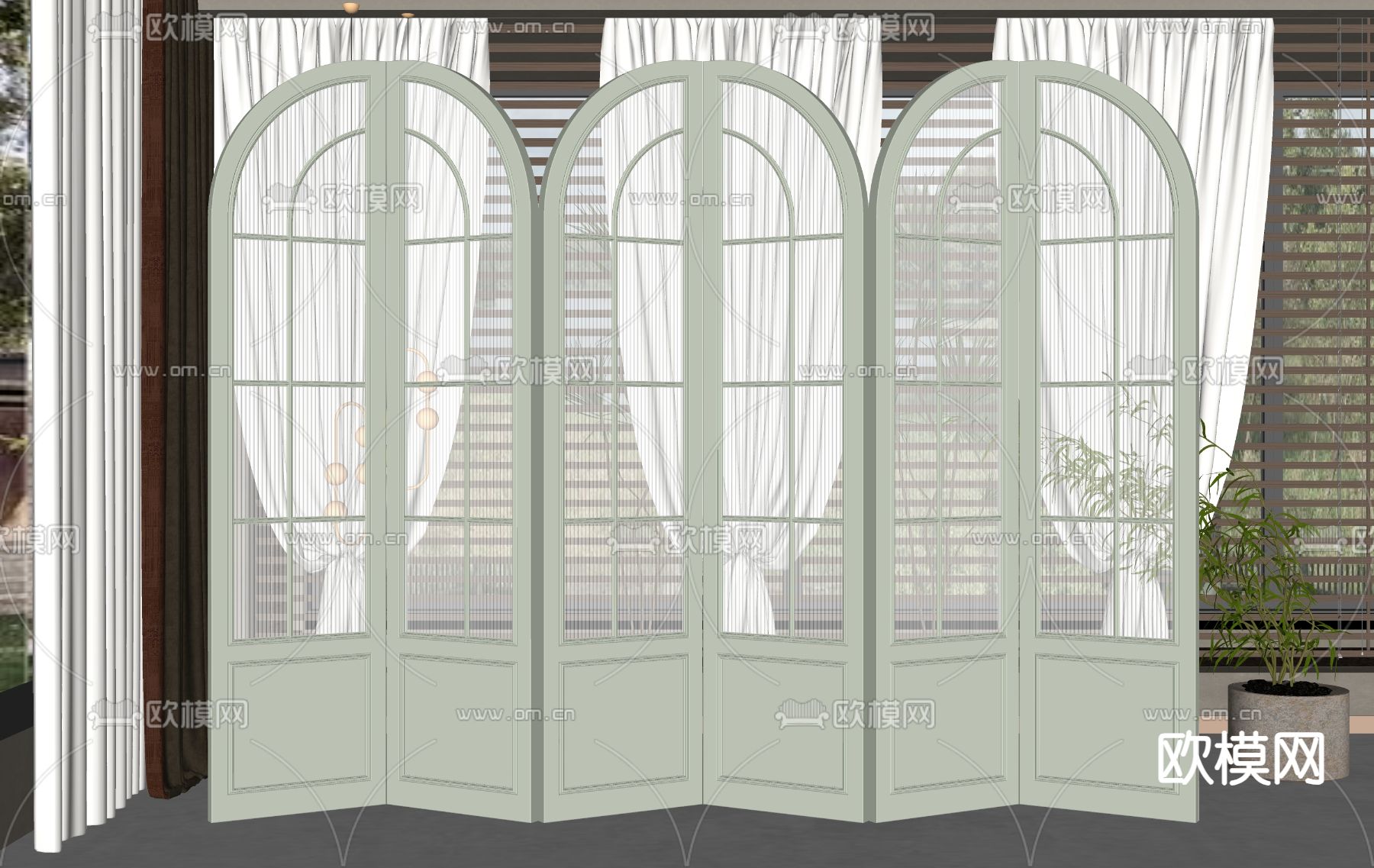 简欧屏风隔断su模型下载（渲染图2）