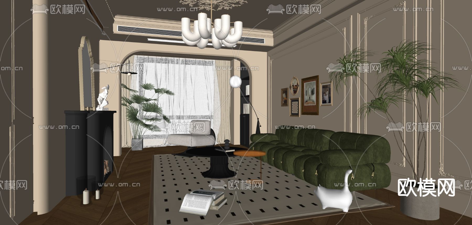 法式客厅su模型下载（渲染图3）