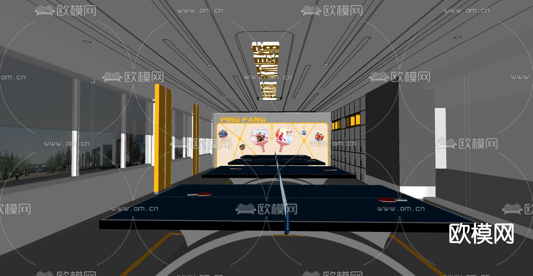 现代乒乓球室su模型下载（渲染图2）