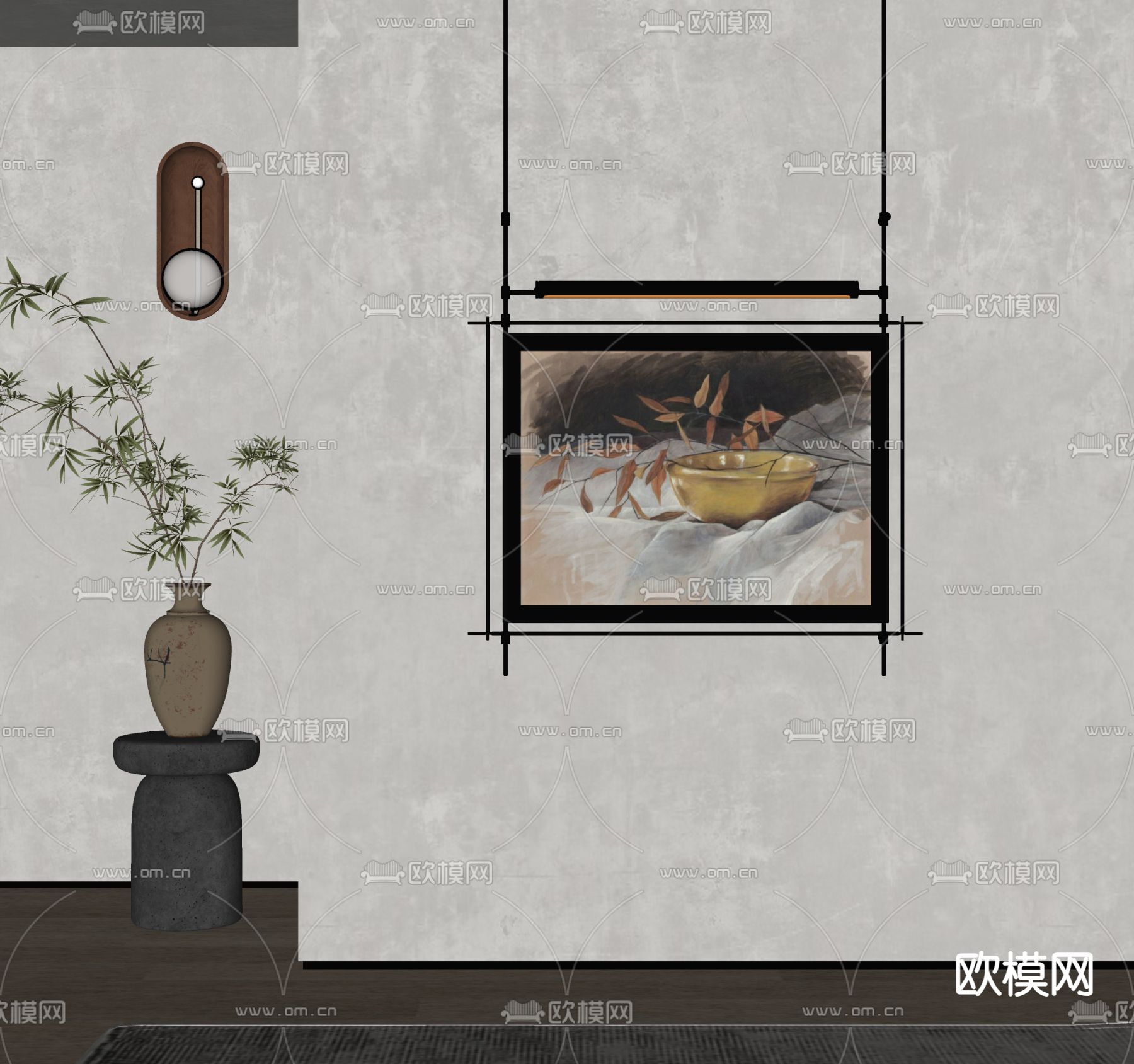 中古风装饰画su模型下载（渲染图2）