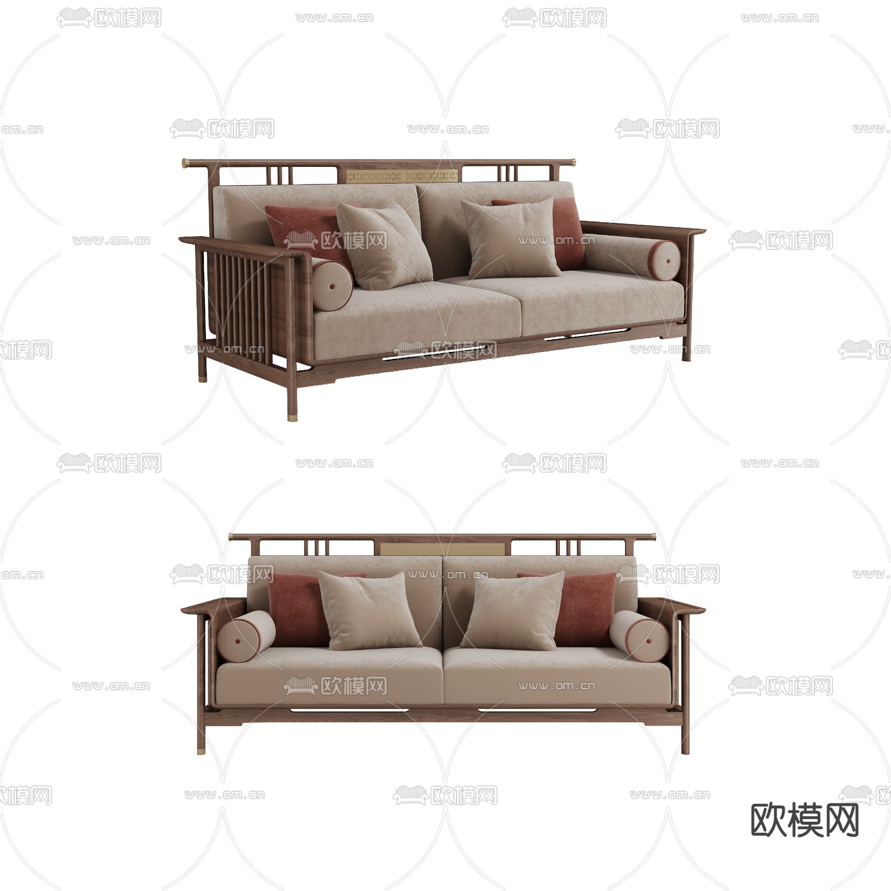 新中式沙发 双人沙发3d模型下载