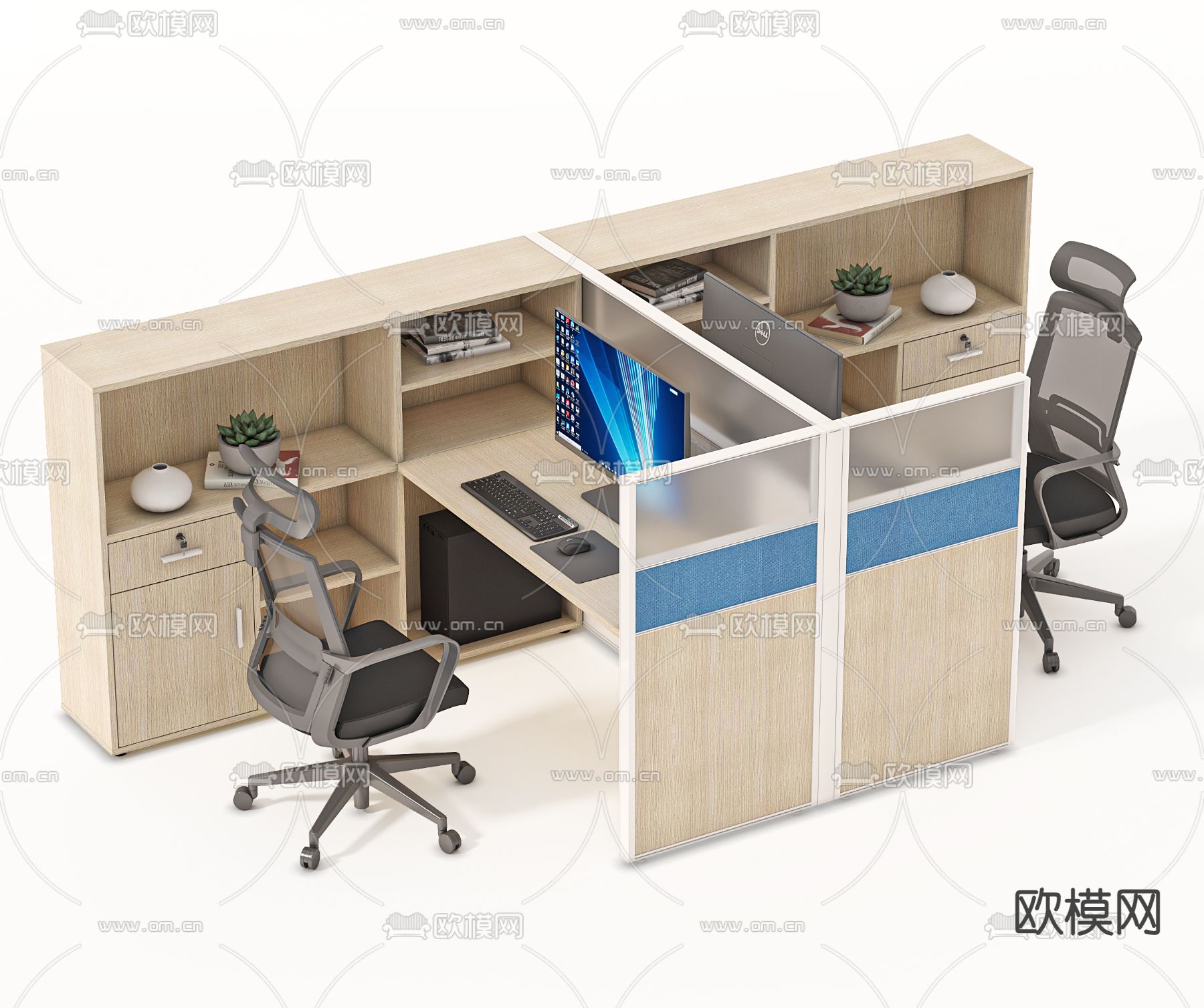 职员桌 屏风工位3d模型下载