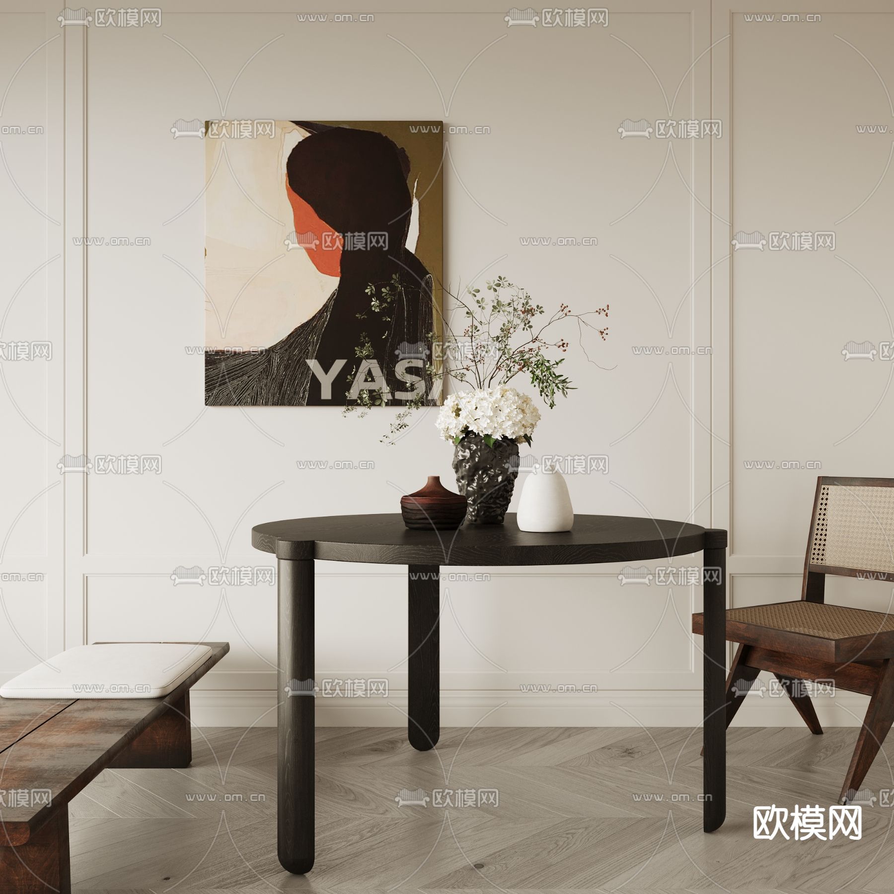 侘寂休闲桌椅3d模型下载