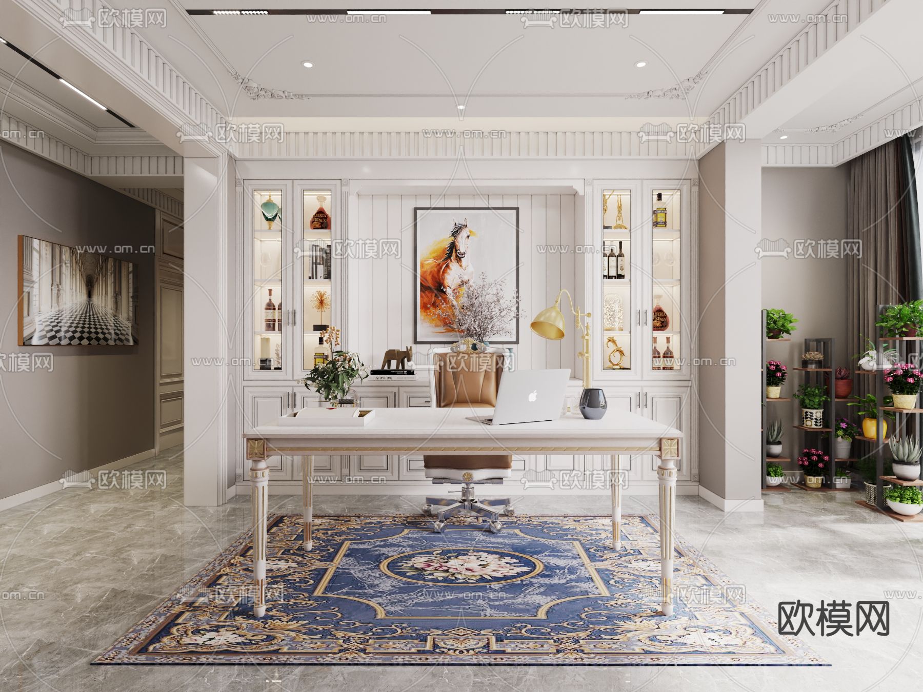欧式书房 客厅3d模型下载（渲染图2）
