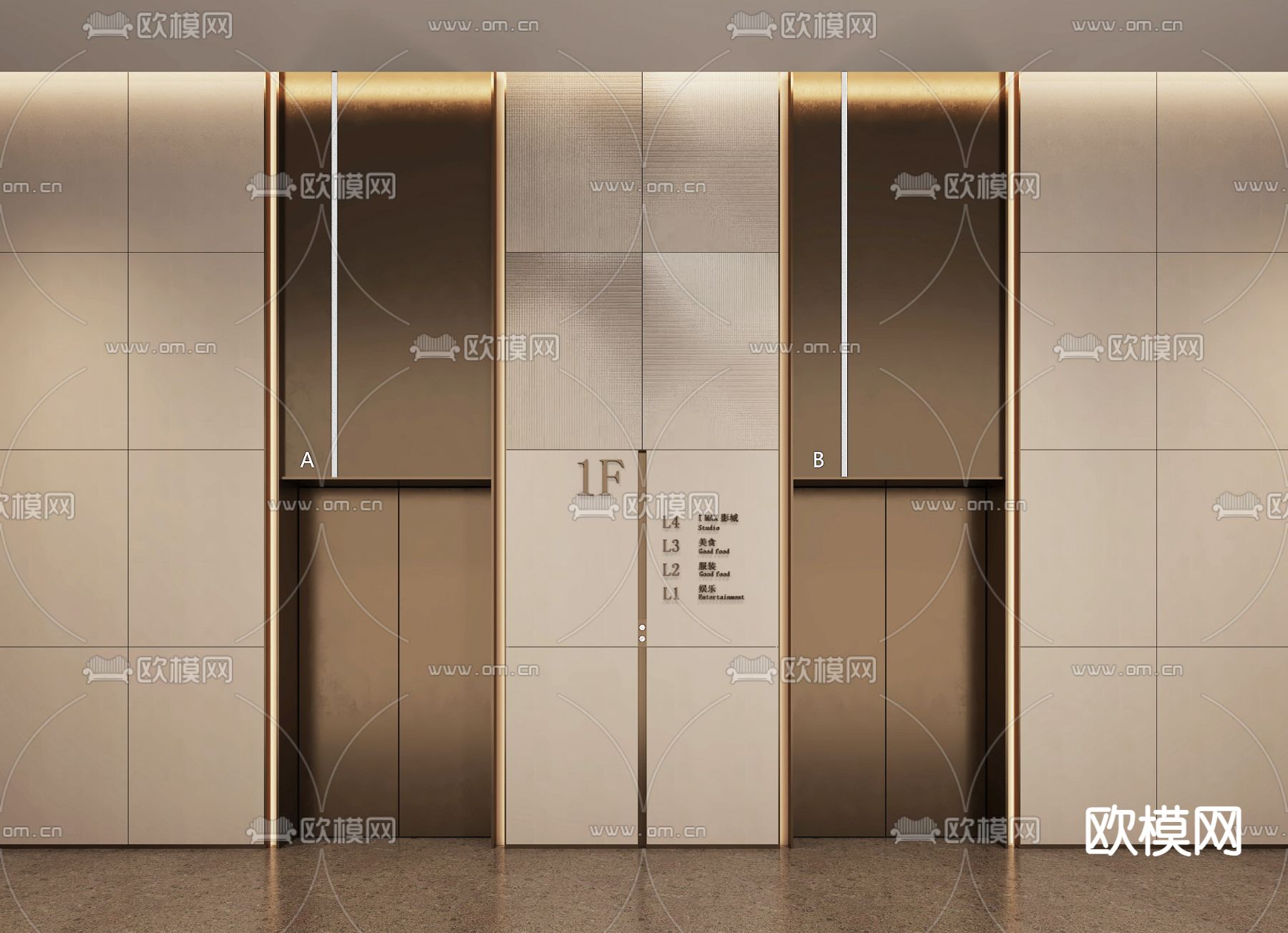 现代电梯间 电梯厅3d模型下载