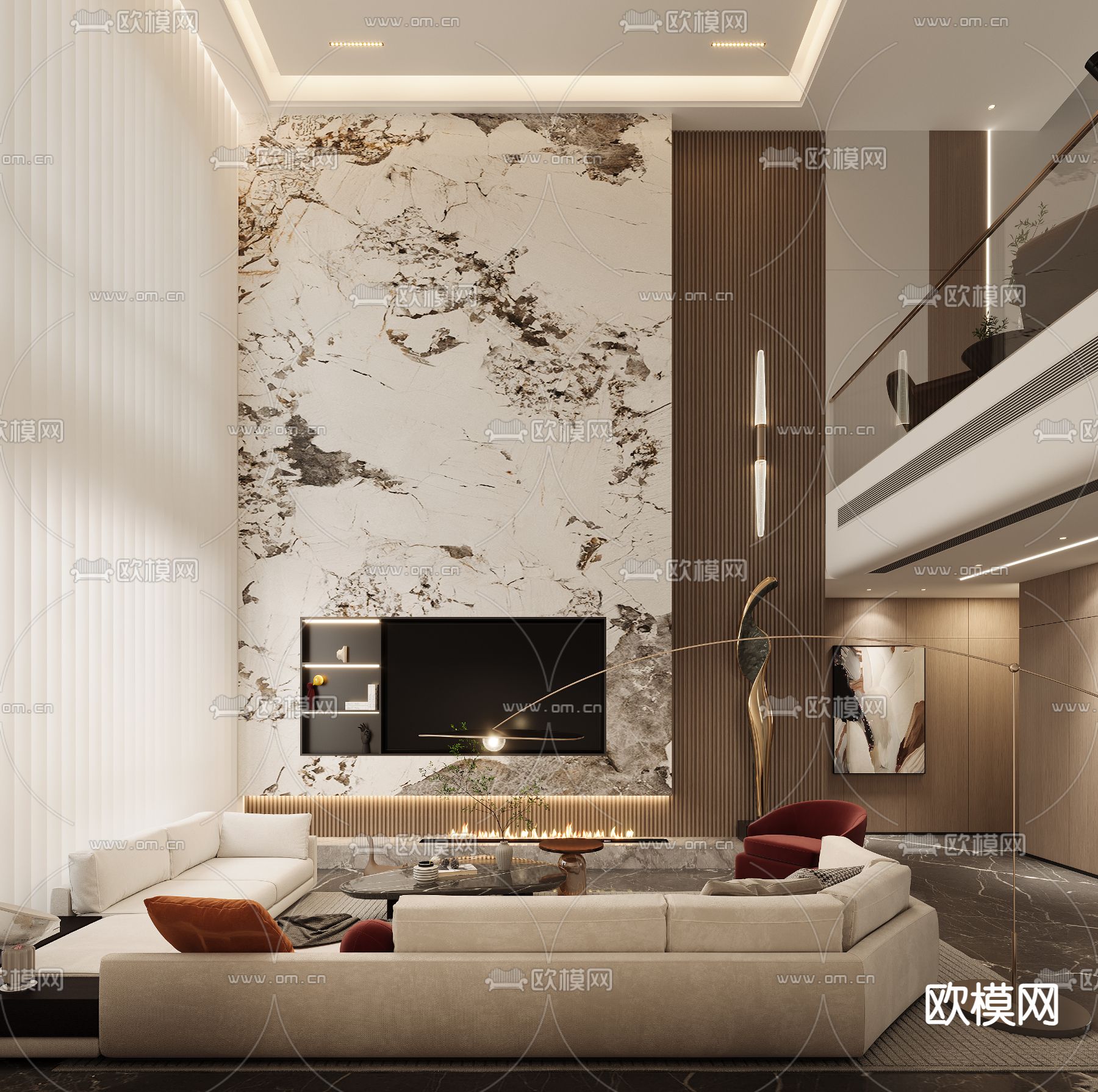 现代别墅客厅3d模型下载