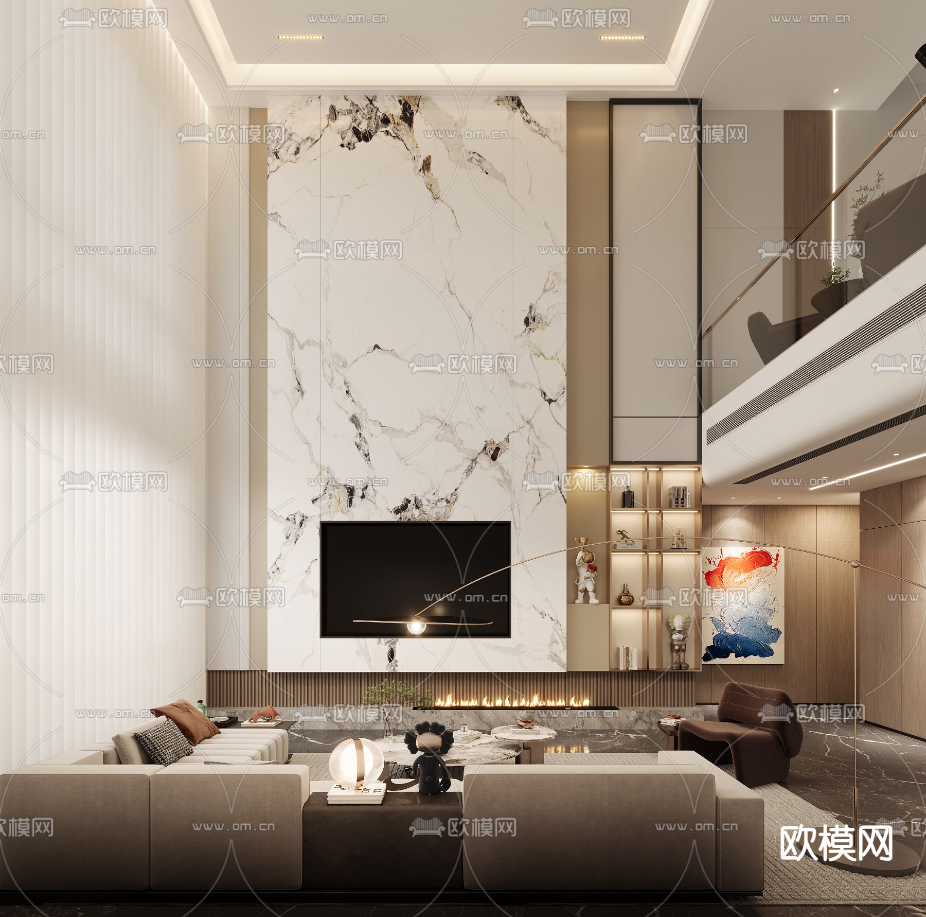 现代别墅客厅3d模型下载