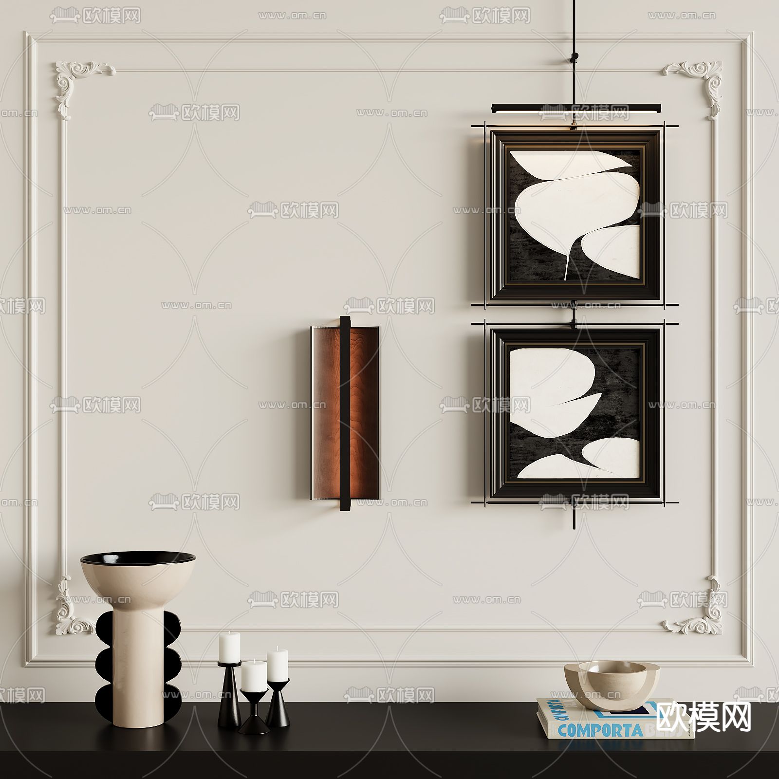 中古风装饰画su模型下载（渲染图1）