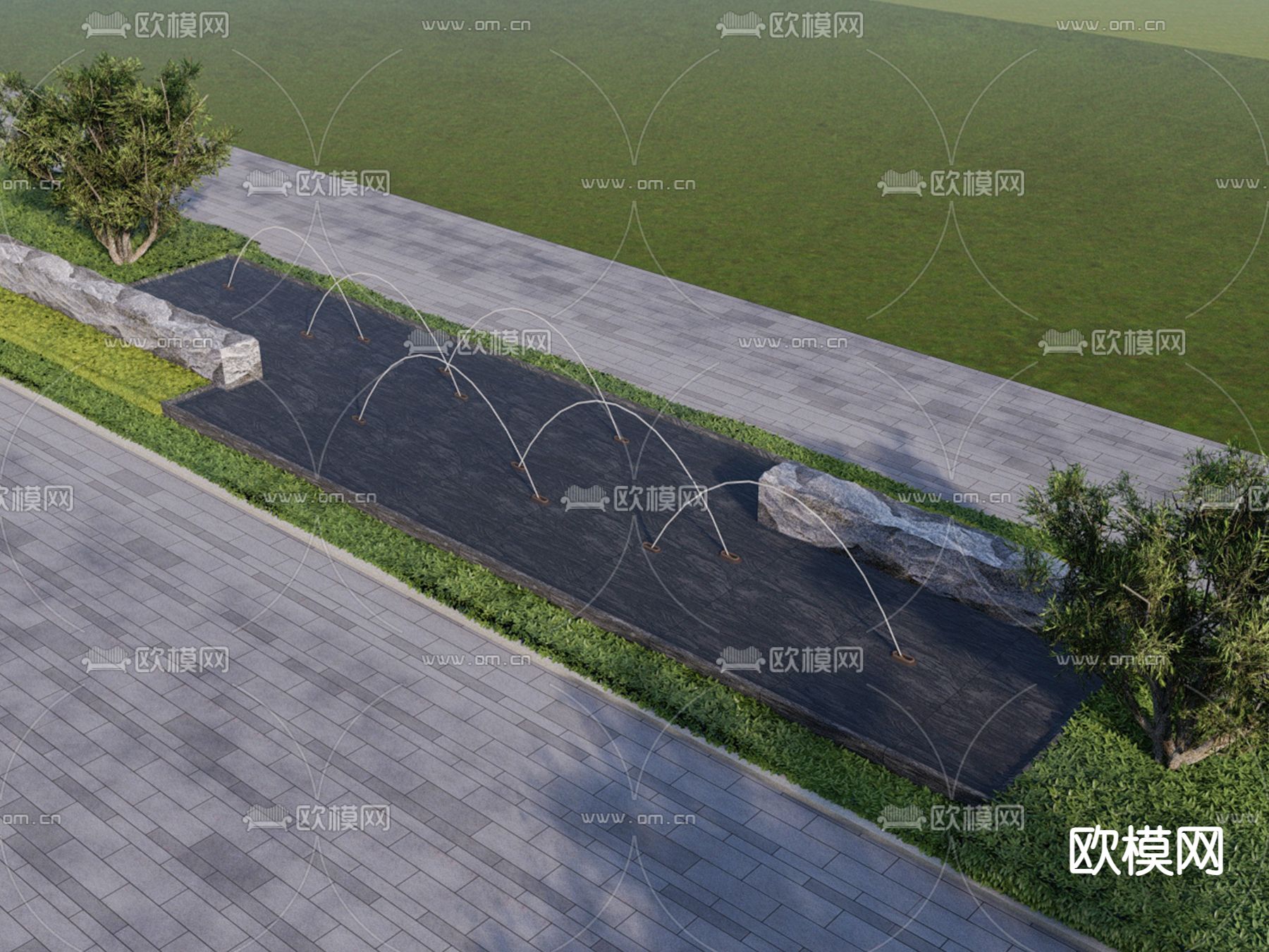 现代入口水景su模型下载_ID14276933_sketchup模型下载-欧模网