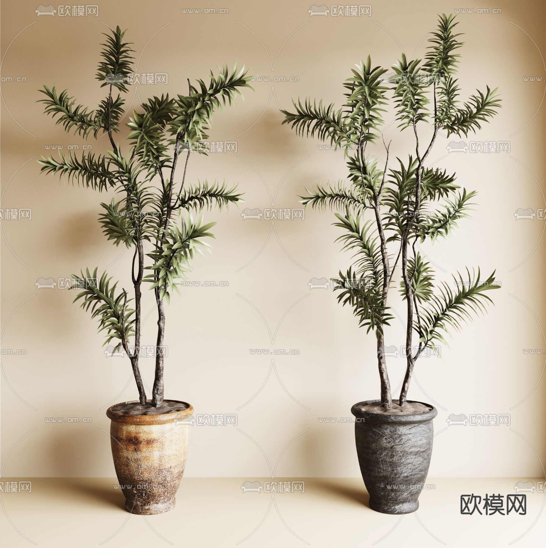 中古风绿植盆栽su模型下载（渲染图1）