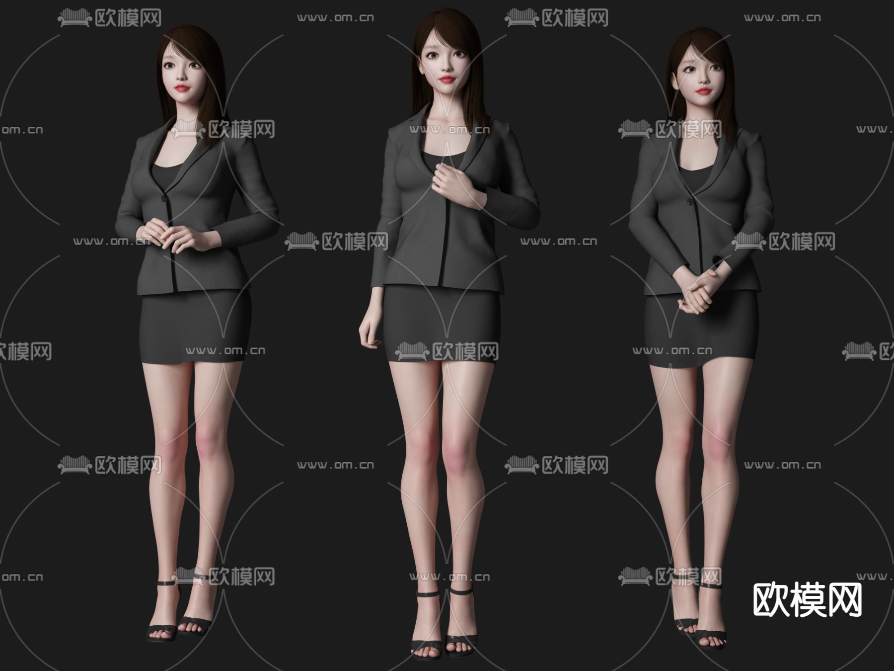 办公美女 站姿人物3d模型下载