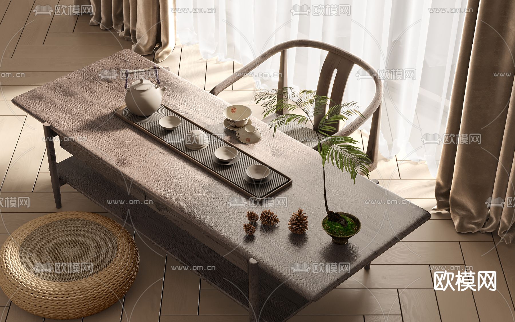 日式茶桌 榻榻米茶台3d模型下载