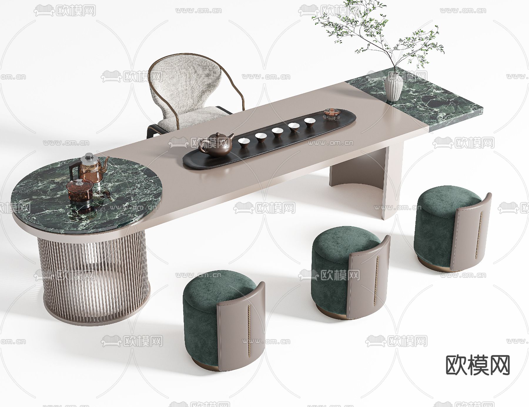 新中式茶桌 茶台3d模型下载