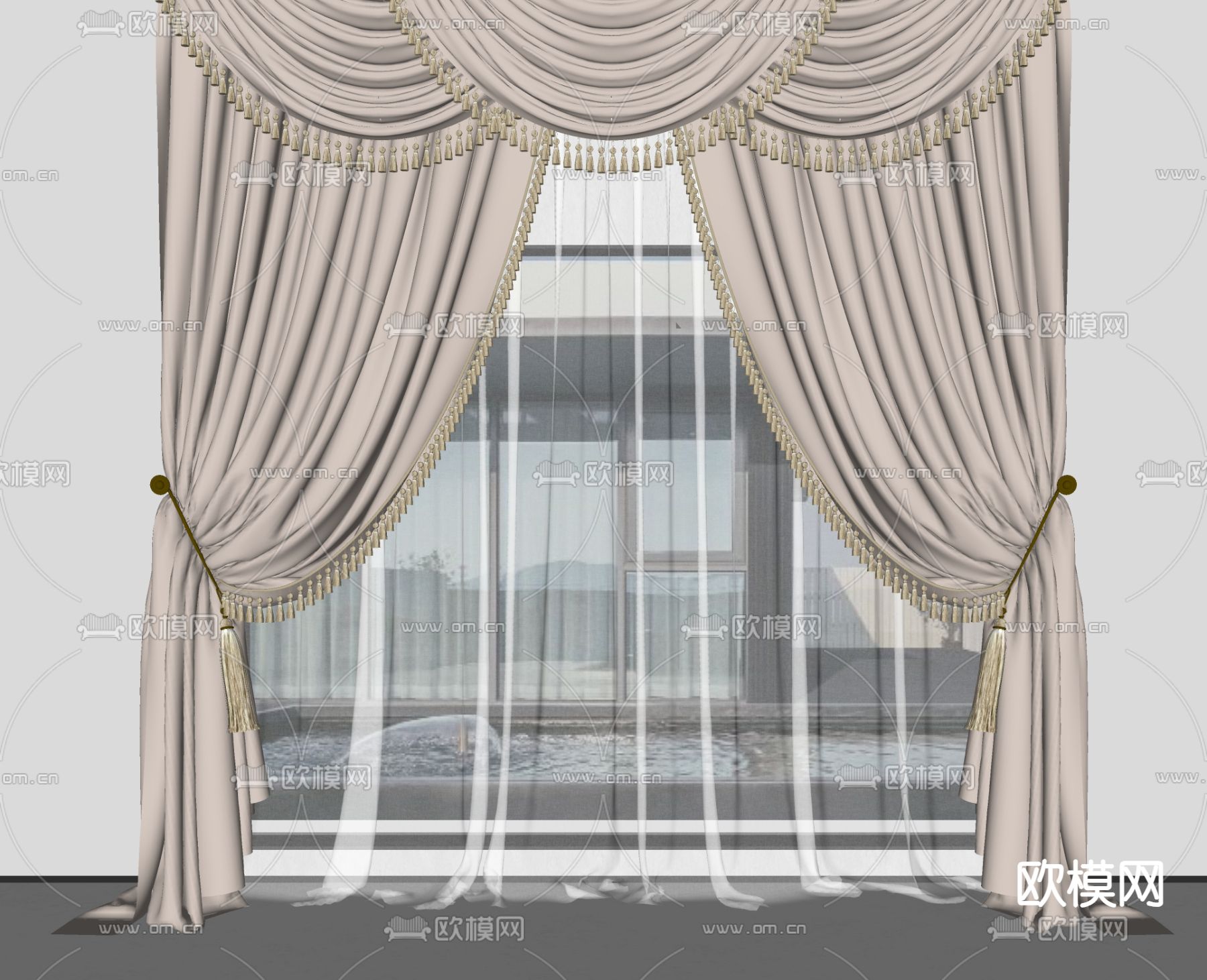 简欧窗帘 梦幻帘su模型下载（渲染图2）