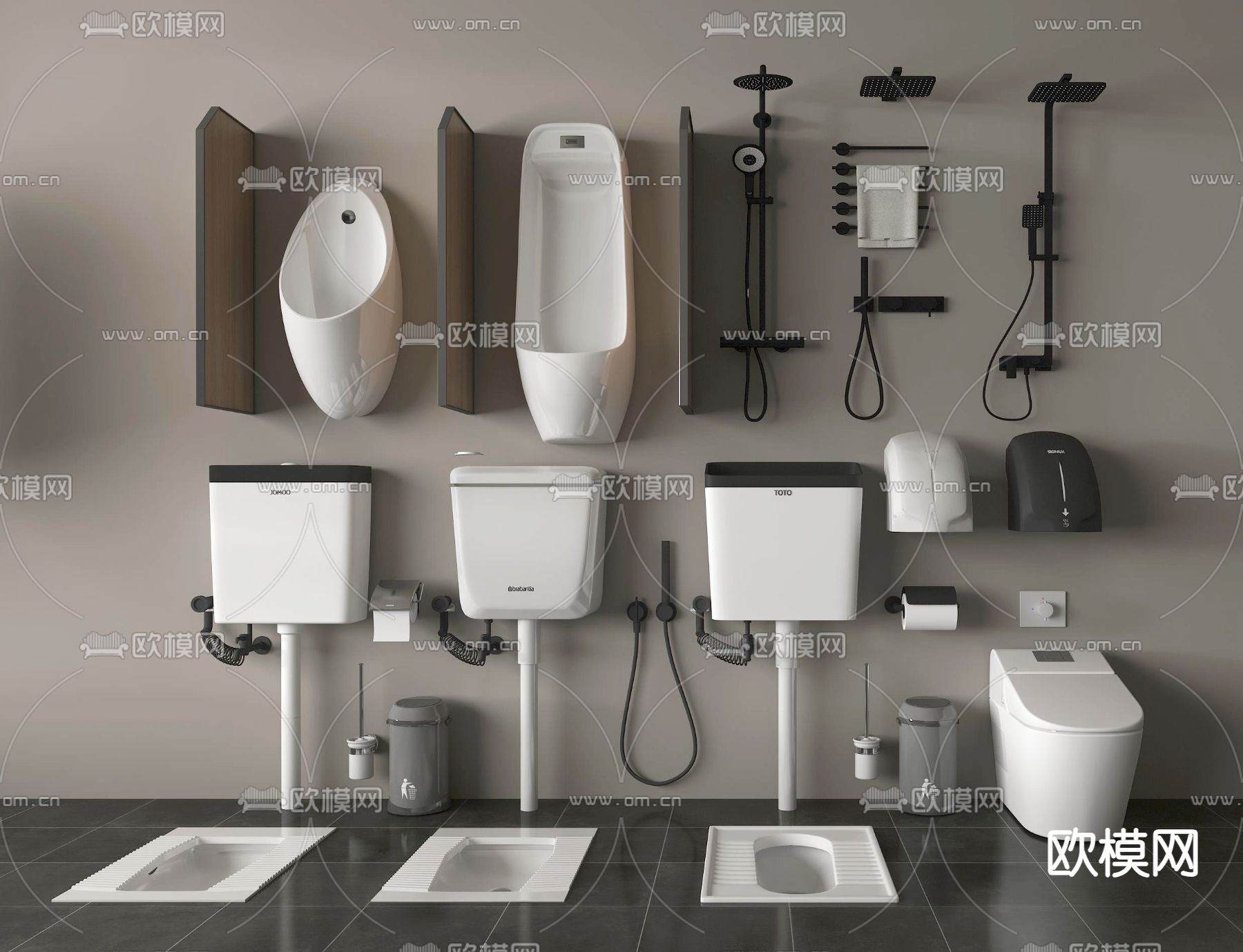 马桶 蹲便器 小便斗 花洒 毛巾架 洁具3d模型下载