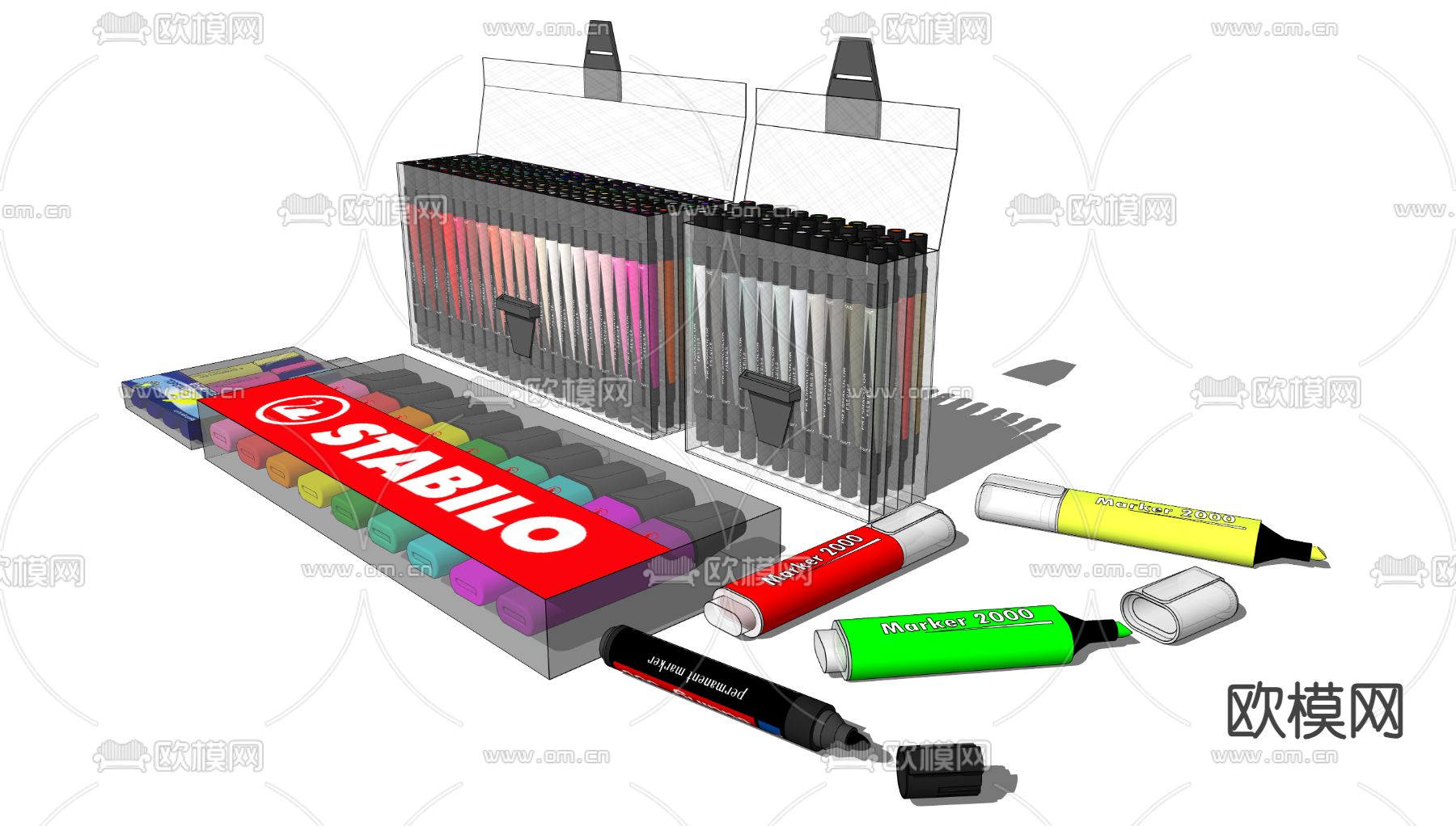 马克笔 水彩笔文具su模型下载（渲染图2）