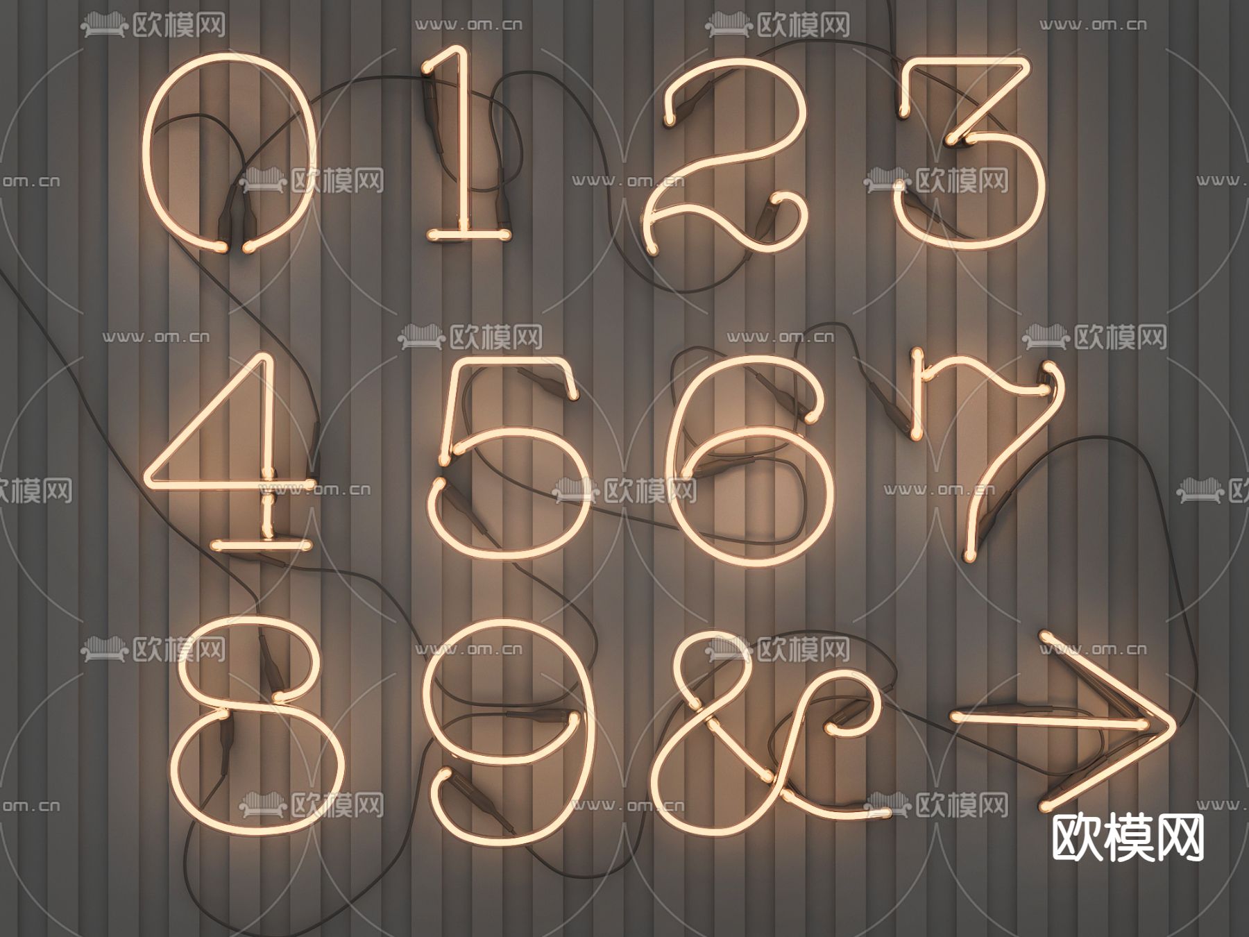 霓红灯 发光字 发光数字su模型下载（渲染图1）