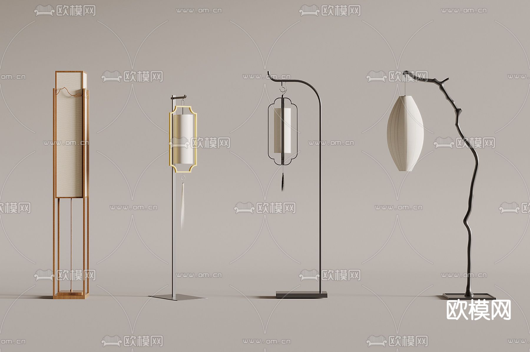 新中式落地灯 灯笼3d模型下载