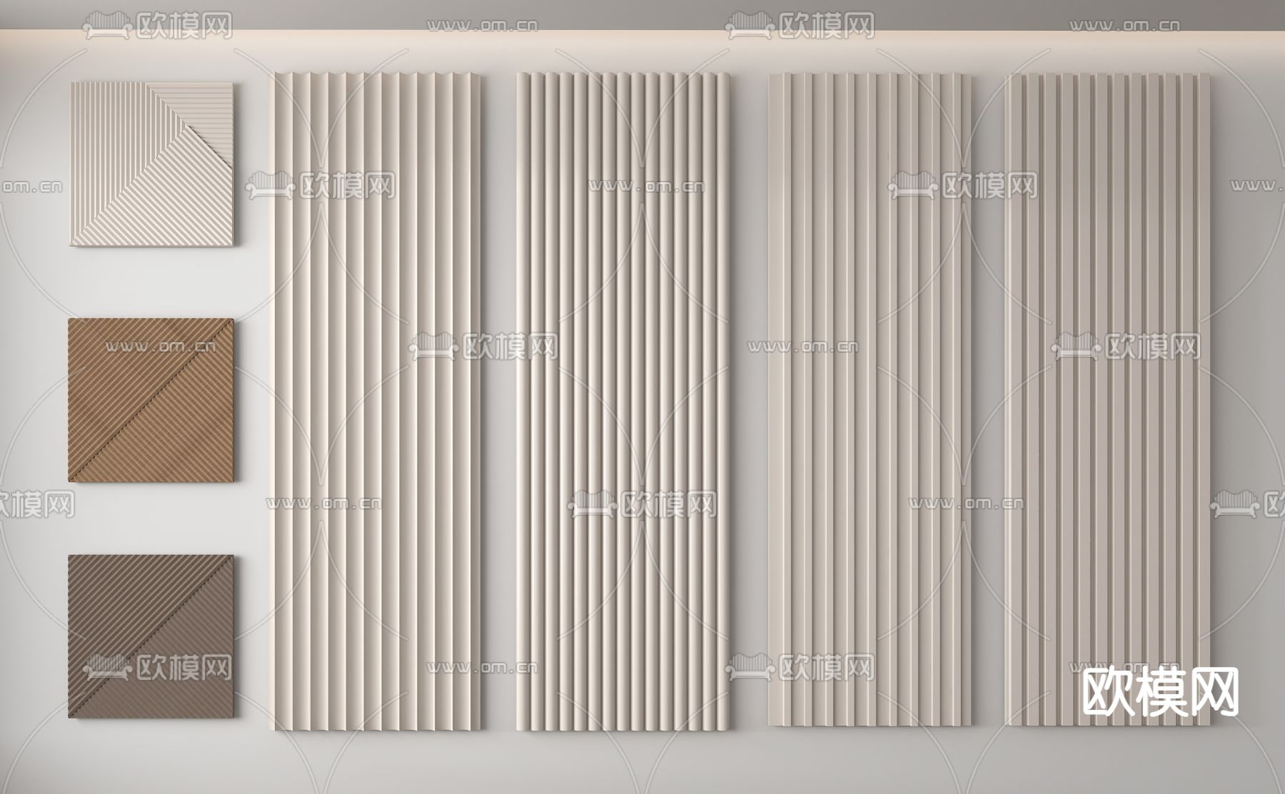 护墙板 格栅板 长城板su模型下载（渲染图1）