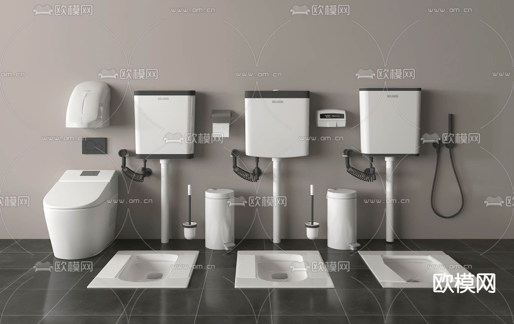 蹲便器 马桶 抽水桶 洁具3d模型下载