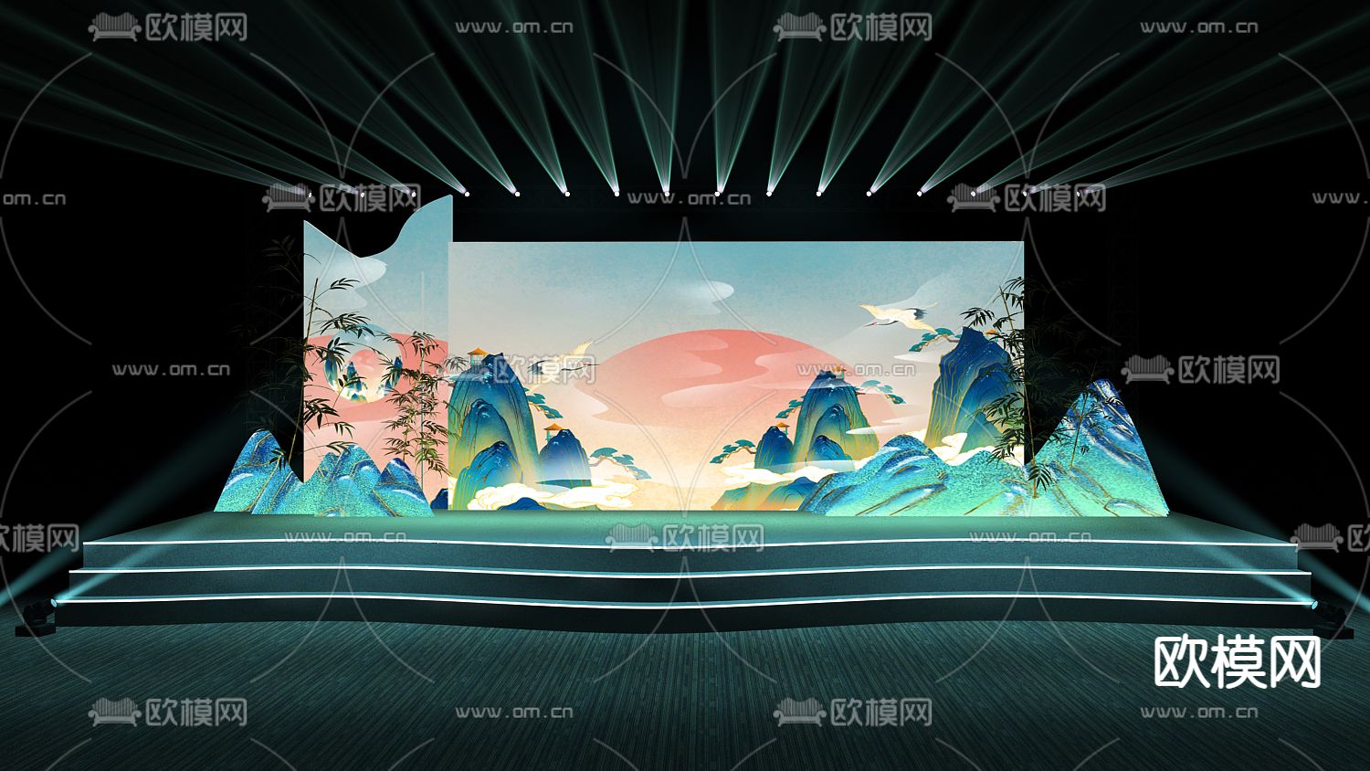 新中式舞台 发布会 舞美灯光3d模型下载