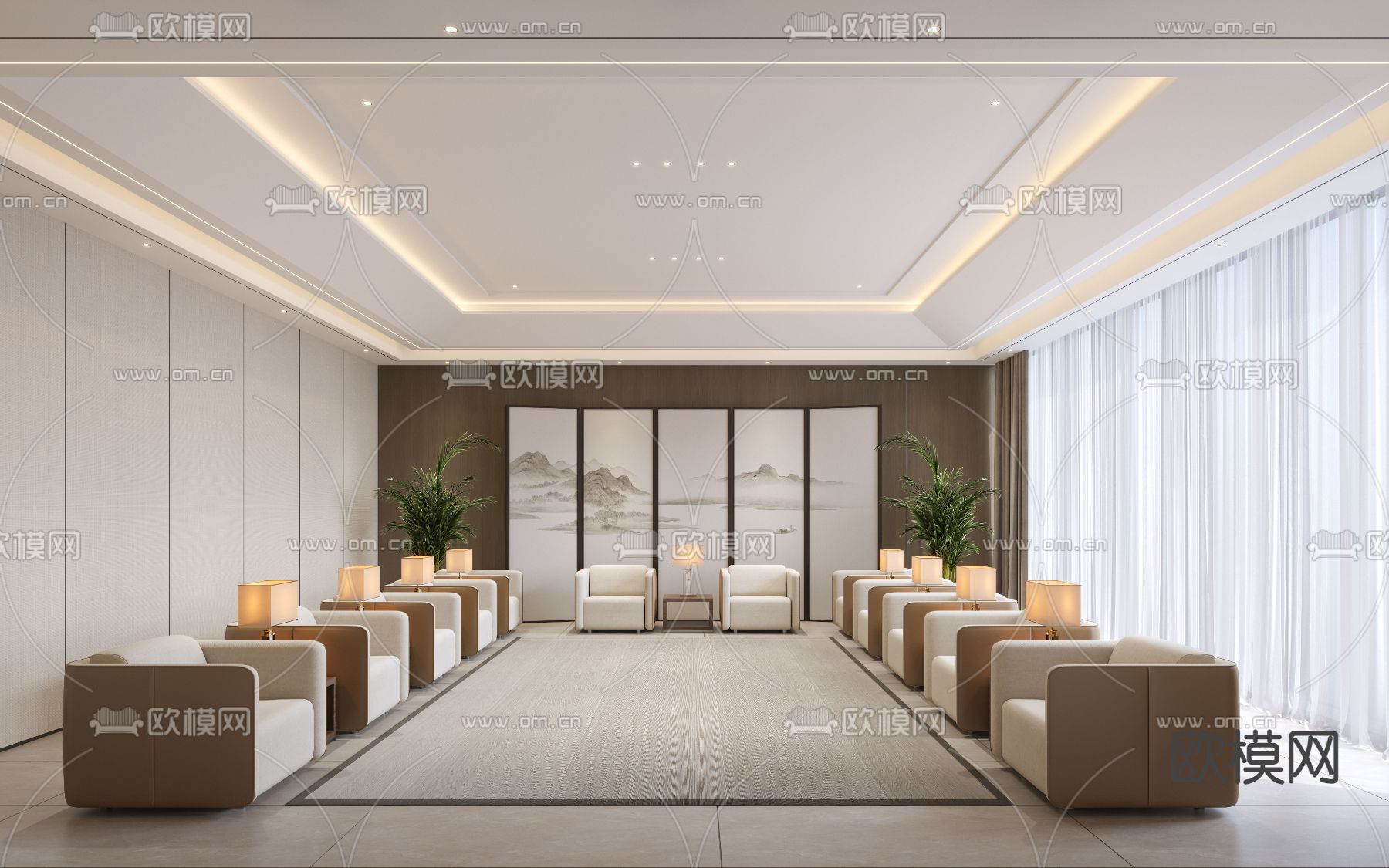 现代会客厅 贵宾室su模型下载（渲染图1）