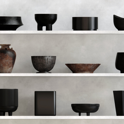  陶瓷器皿 陶罐su模型 