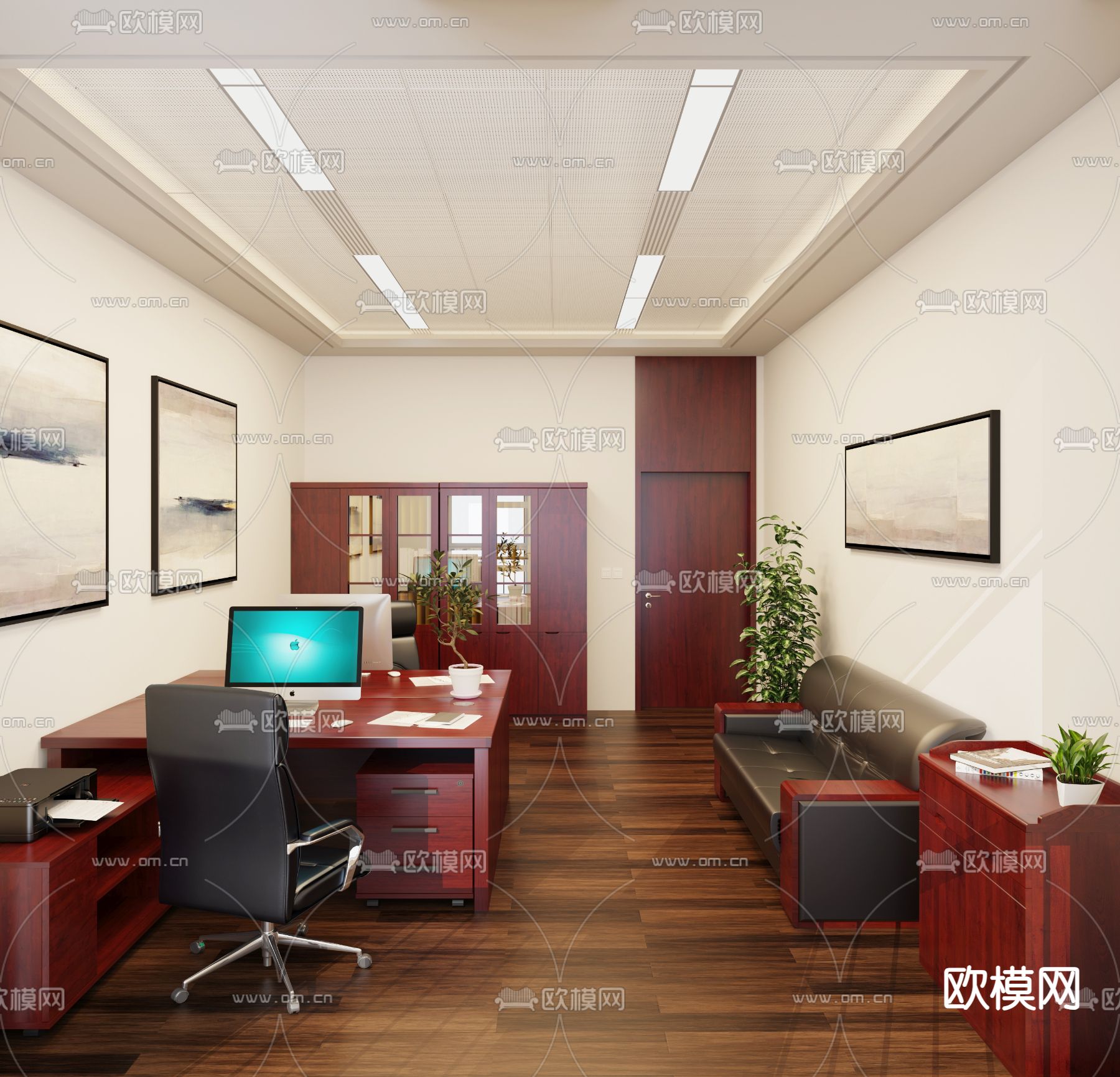 现代经理办公室su模型下载（渲染图1）